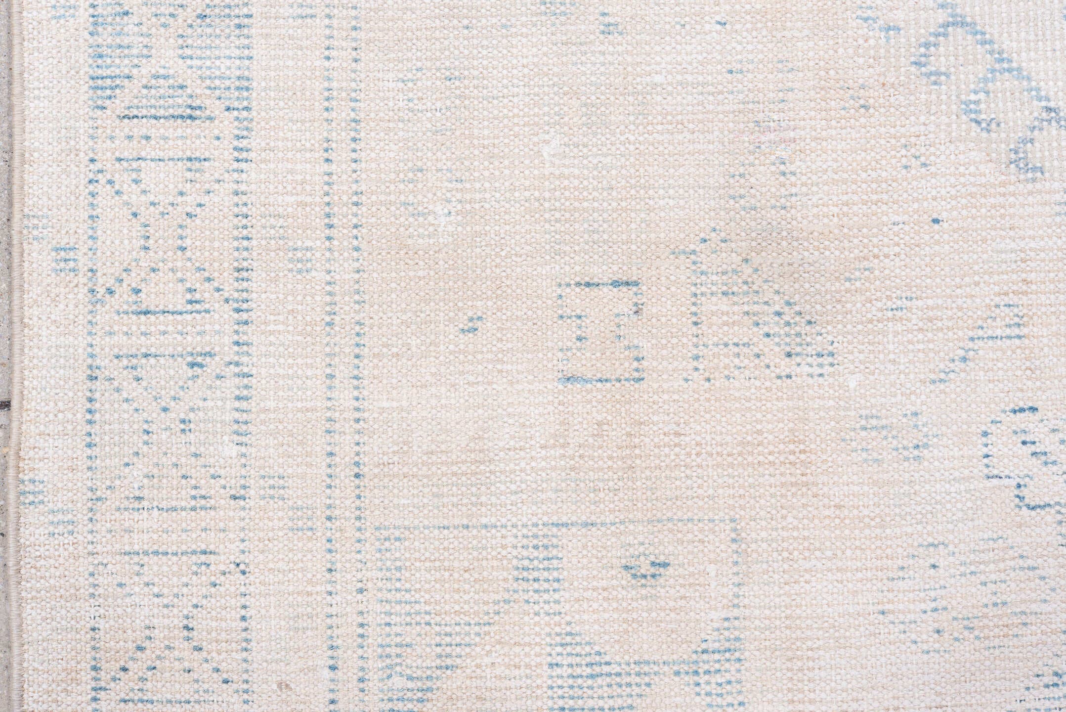 4' x 6' one-of-a-kind handmade antique Veece small size rug. Color palette: ivory, pale blue, cream, light blue