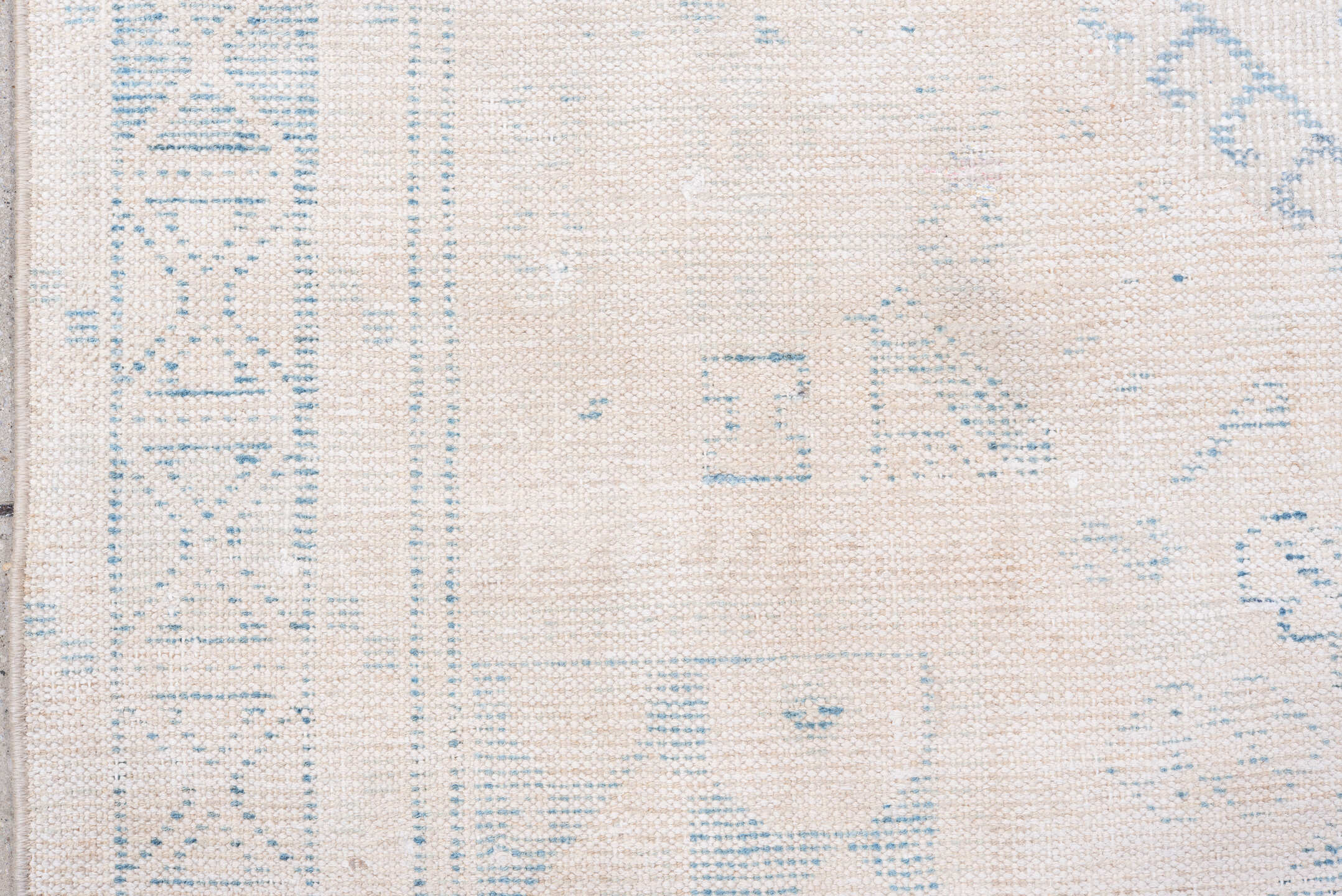 4' x 6' one-of-a-kind handmade antique Veece small size rug. Color palette: ivory, pale blue, cream, light blue