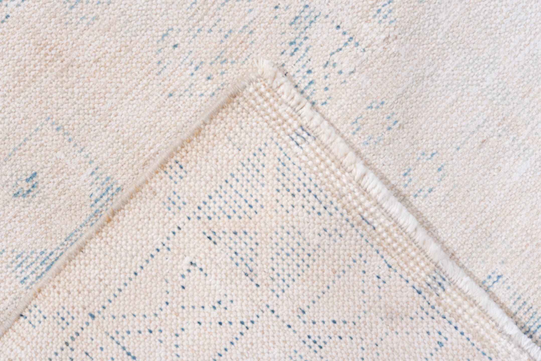 4' x 6' one-of-a-kind handmade antique Veece small size rug. Color palette: ivory, pale blue, cream, light blue