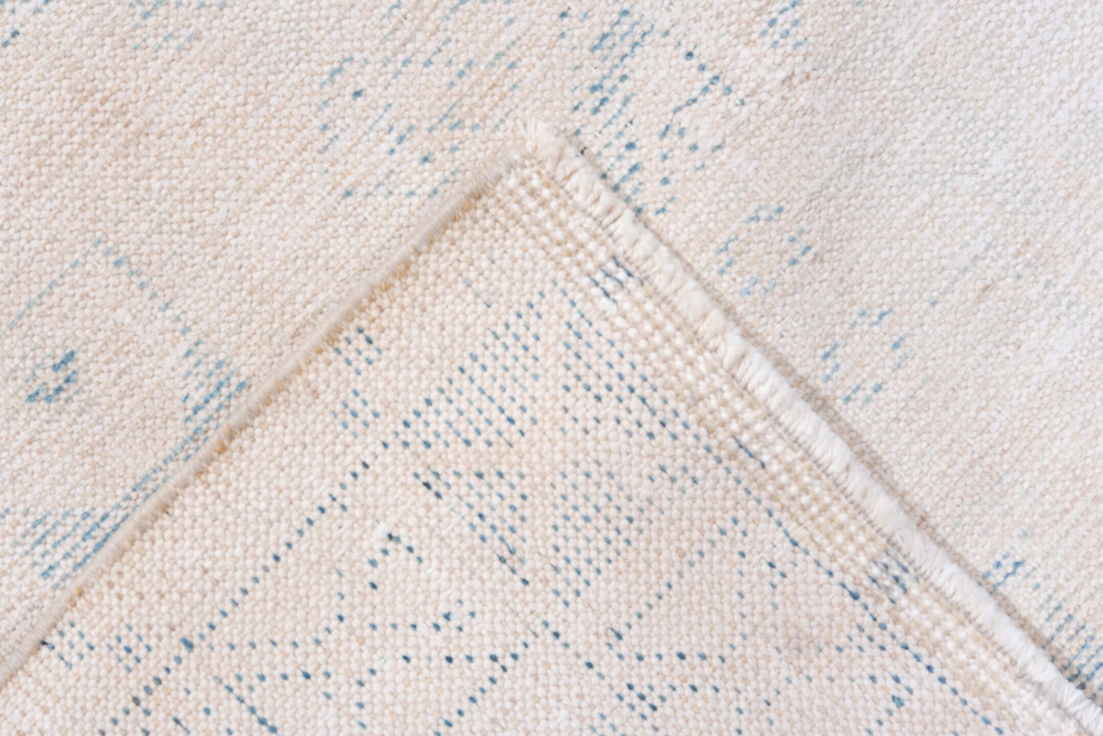 4' x 6' one-of-a-kind handmade antique Veece small size rug. Color palette: ivory, pale blue, cream, light blue
