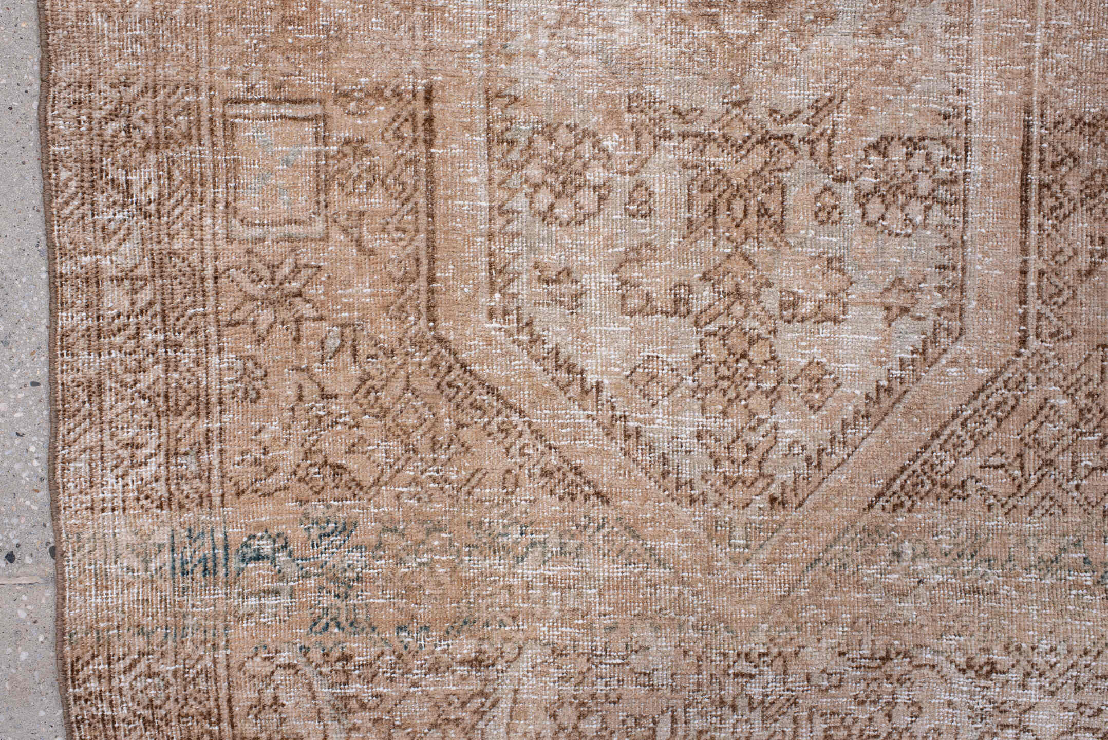 2' x 4' one-of-a-kind handmade vintage Sarouk small size rug. Color palette: camel, ivory, taupe, beige, sage, gray, green