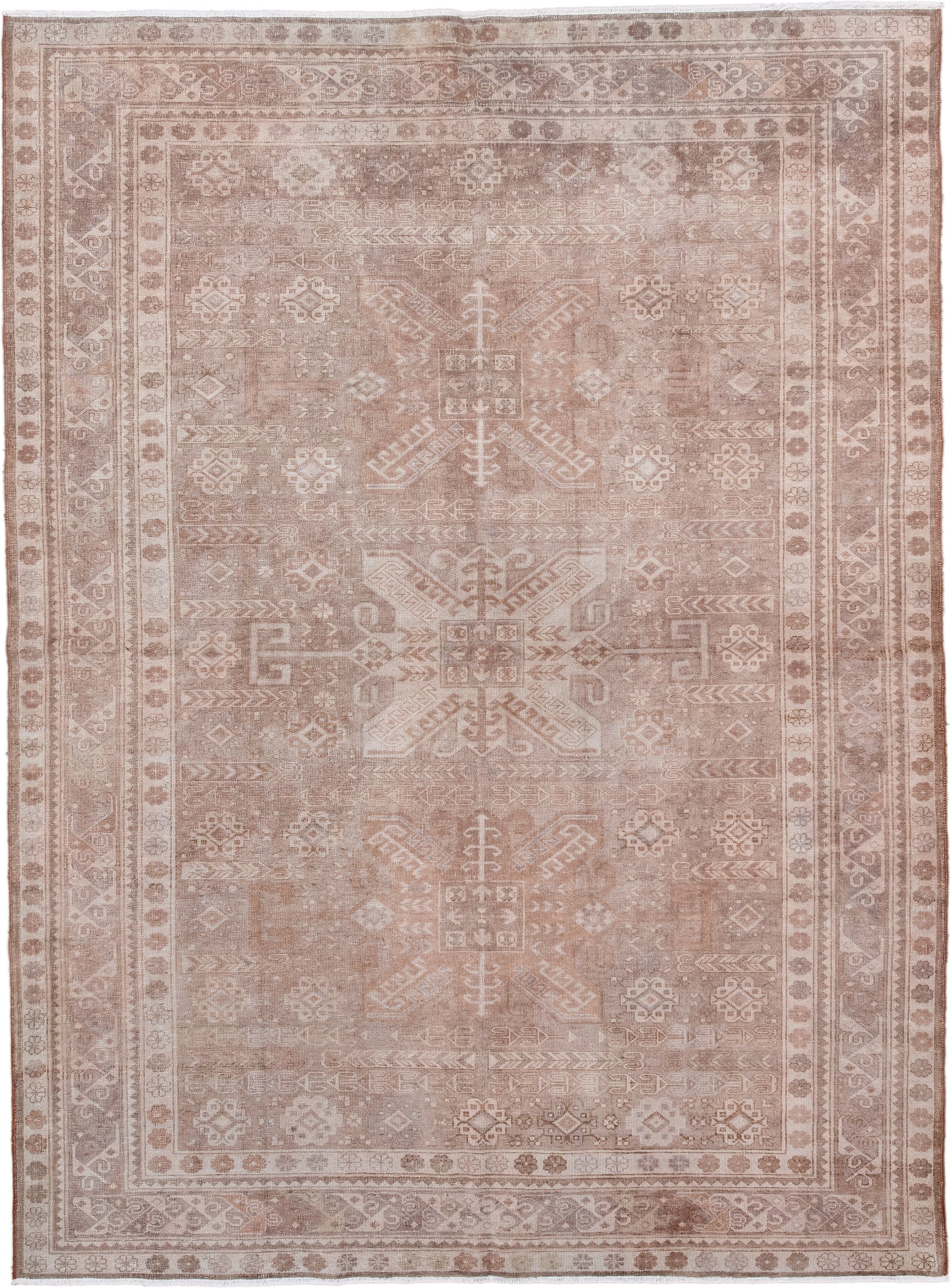 5' x 7' one-of-a-kind handmade antique Sivas rug. Color palette: blush, taupe, ivory, rose, beige, pink, gray, red