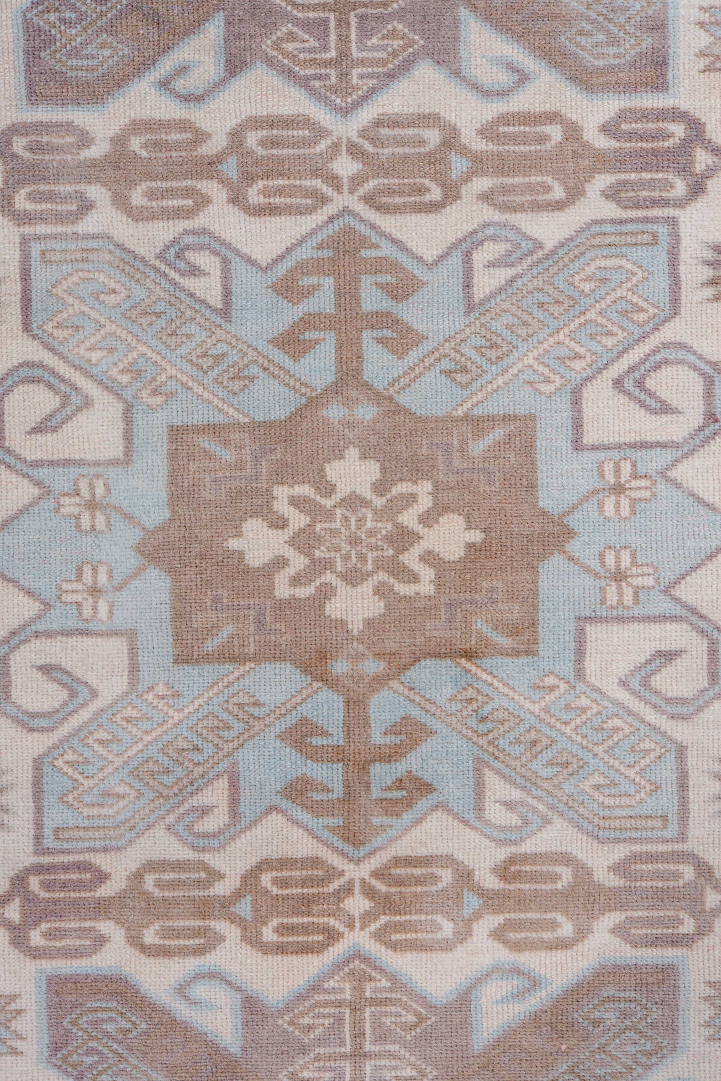 2' x 9' one-of-a-kind handmade antique Sivas runner rug. Color palette: blush, ivory, pale blue, taupe, camel, pink