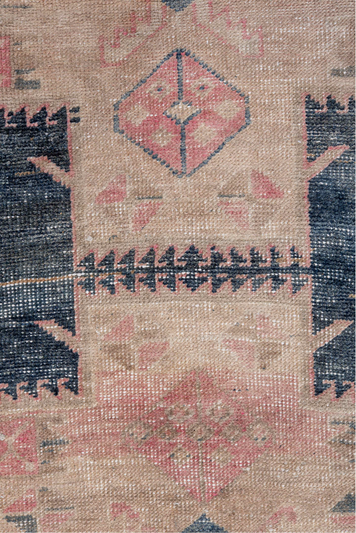 3' x 10' one-of-a-kind handmade antique Meshkin runner rug. Color palette: blush, indigo, ivory, rose, taupe, charcoal, pink