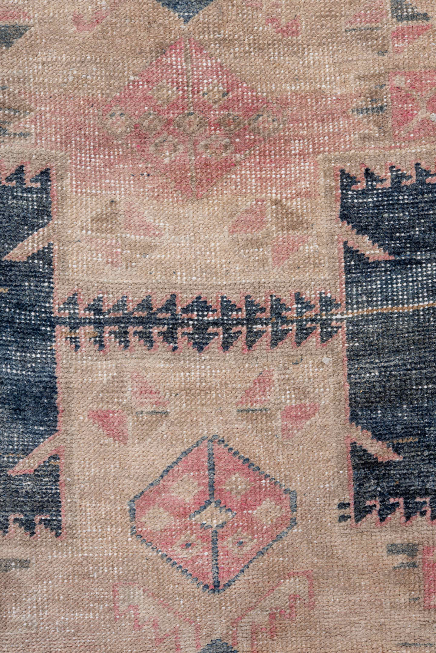 3' x 10' one-of-a-kind handmade antique Meshkin runner rug. Color palette: blush, indigo, ivory, rose, taupe, charcoal, pink