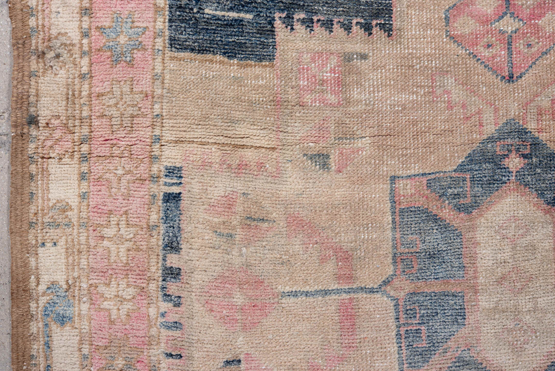 3' x 10' one-of-a-kind handmade antique Meshkin runner rug. Color palette: blush, indigo, ivory, rose, taupe, charcoal, pink