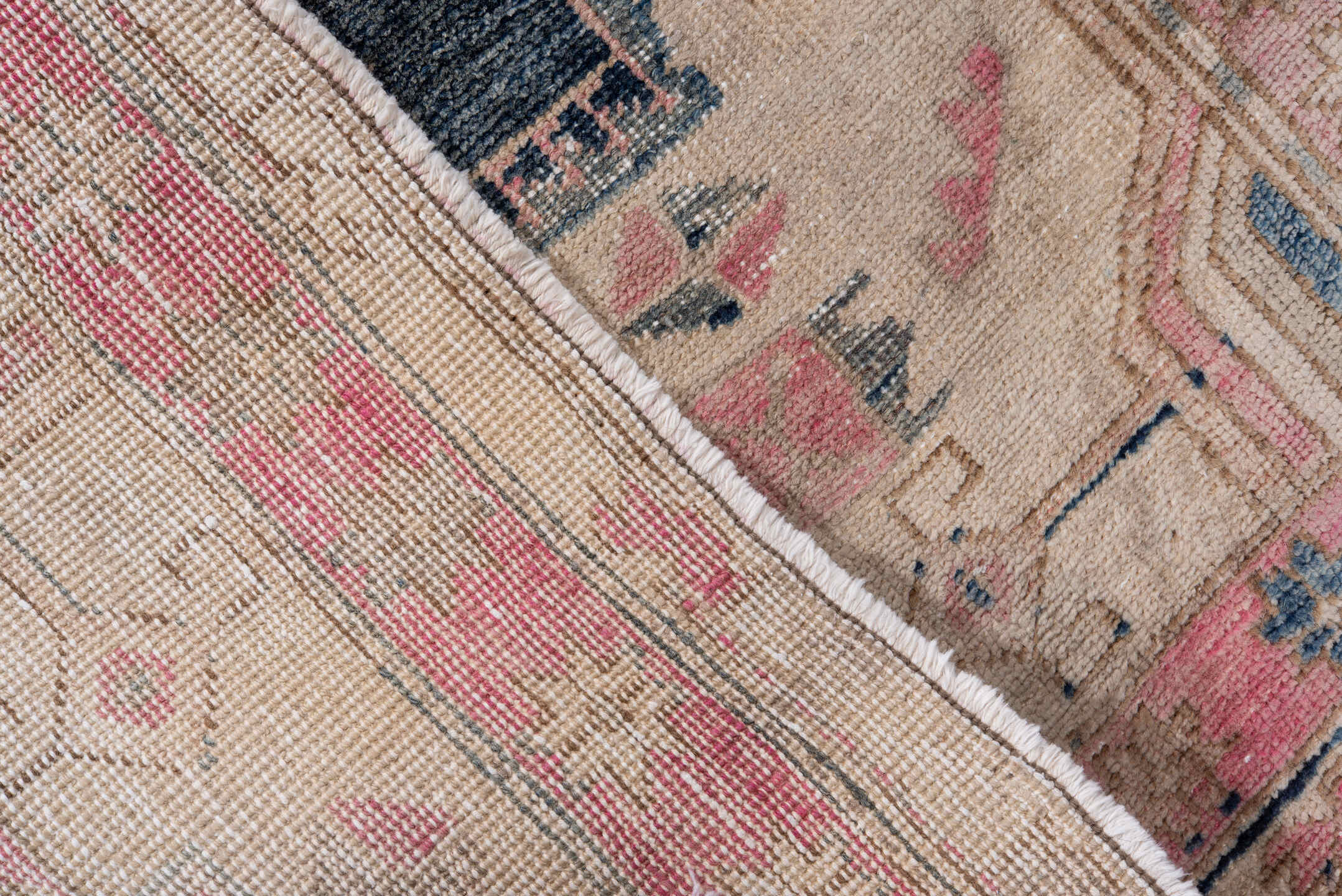 3' x 10' one-of-a-kind handmade antique Meshkin runner rug. Color palette: blush, indigo, ivory, rose, taupe, charcoal, pink