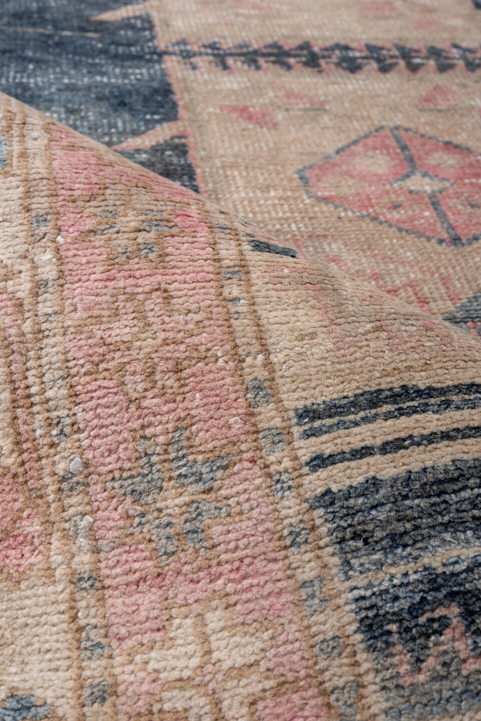 3' x 10' one-of-a-kind handmade antique Meshkin runner rug. Color palette: blush, indigo, ivory, rose, taupe, charcoal, pink