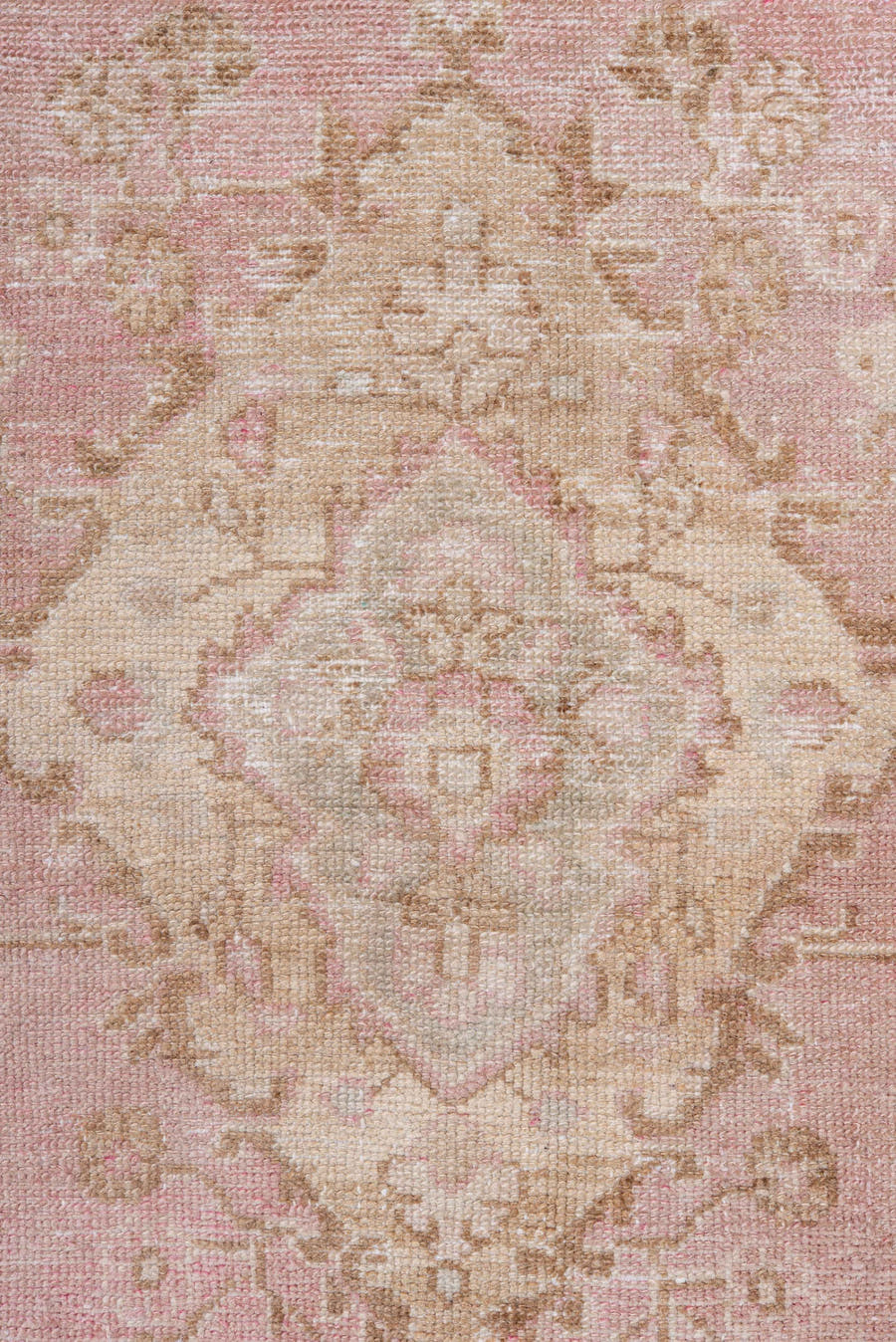 3' x 10' one-of-a-kind handmade antique Dargazin runner rug. Color palette: blush, ivory, taupe, rose, beige, pink, gray