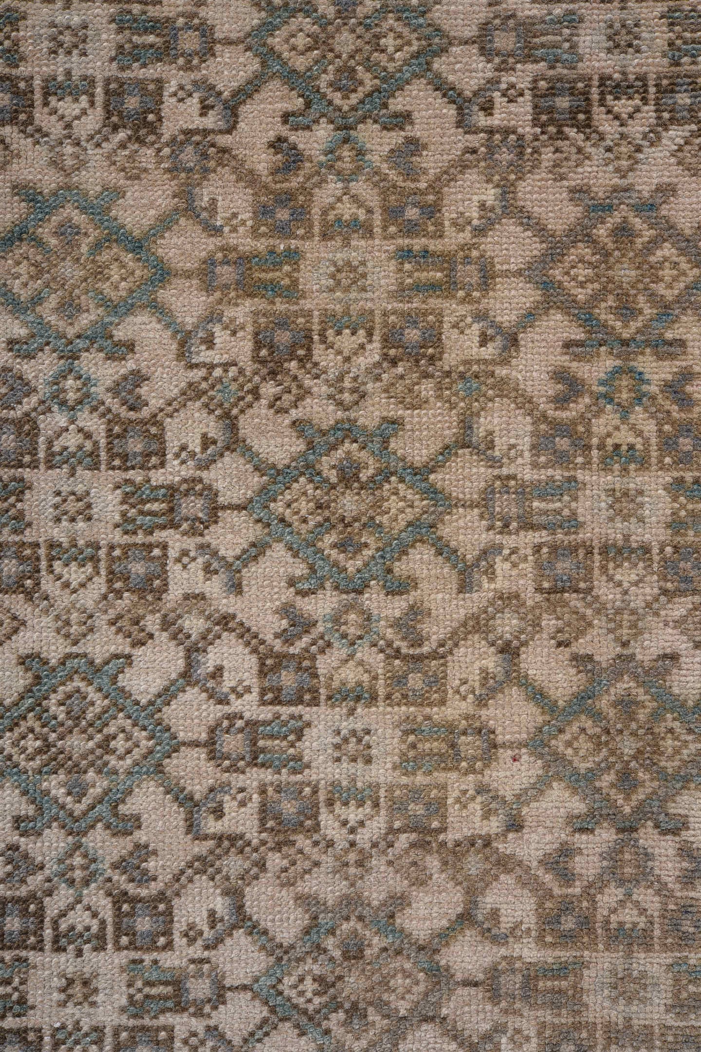 2' x 13' one-of-a-kind handmade antique Hamadan runner rug. Color palette: ivory, taupe, camel, slate, aqua, brown, beige