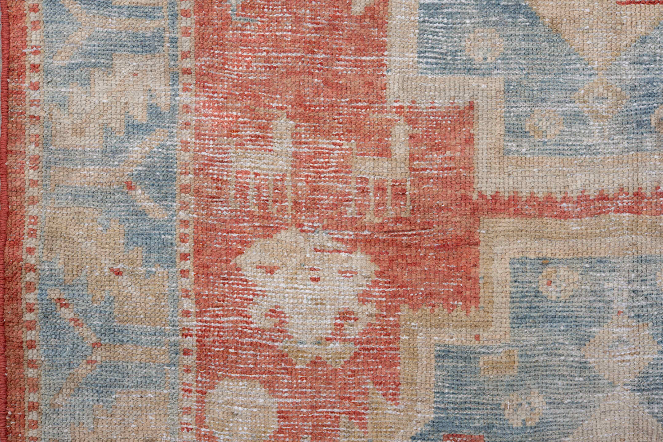 3' x 10' one-of-a-kind handmade antique NW Persian runner rug. Color palette: rust, ivory, pale blue, terracotta, cream