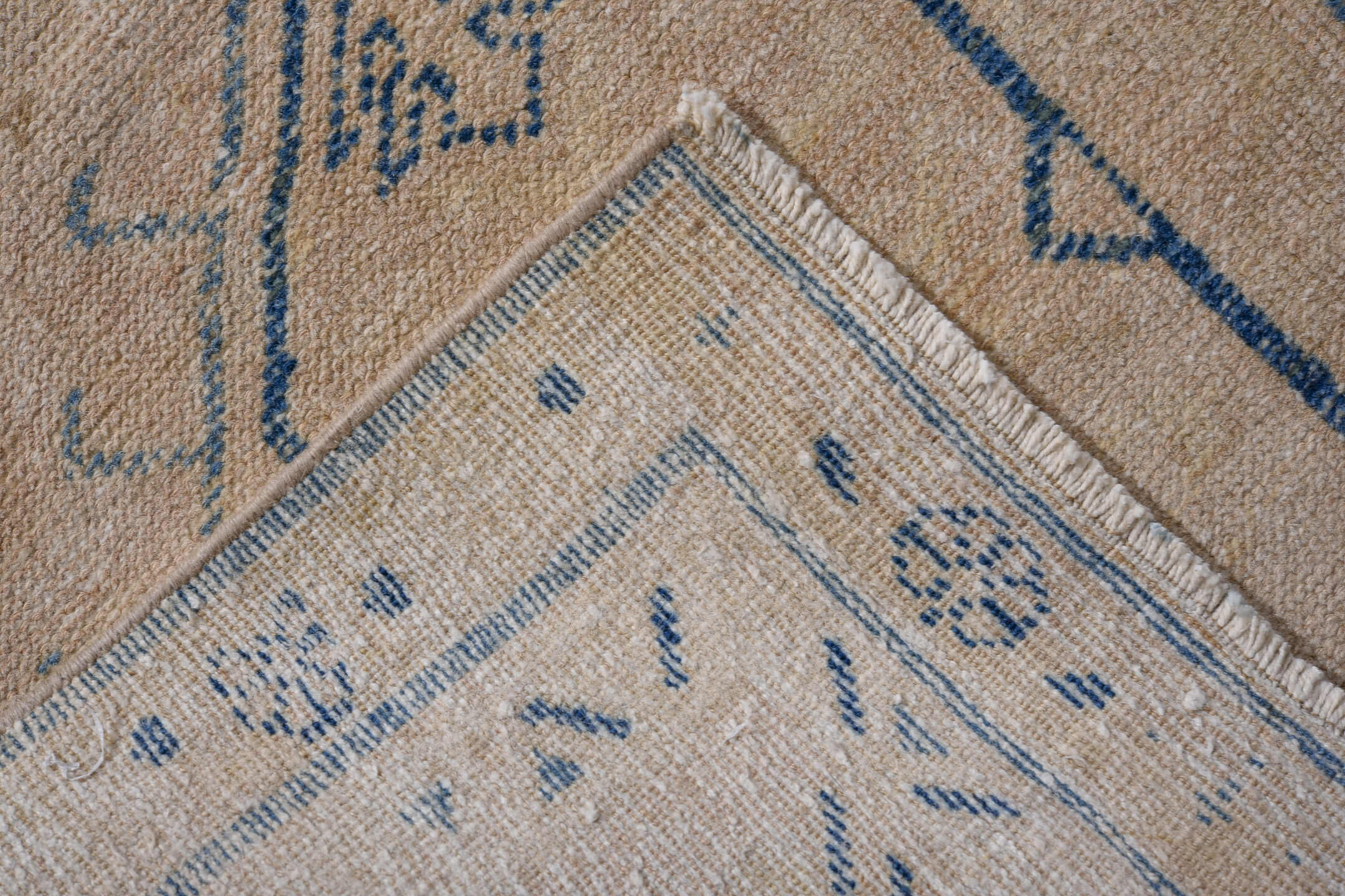 2' x 10' one-of-a-kind handmade antique Heriz runner rug. Color palette: ivory, pale blue, beige, camel, taupe, light blue