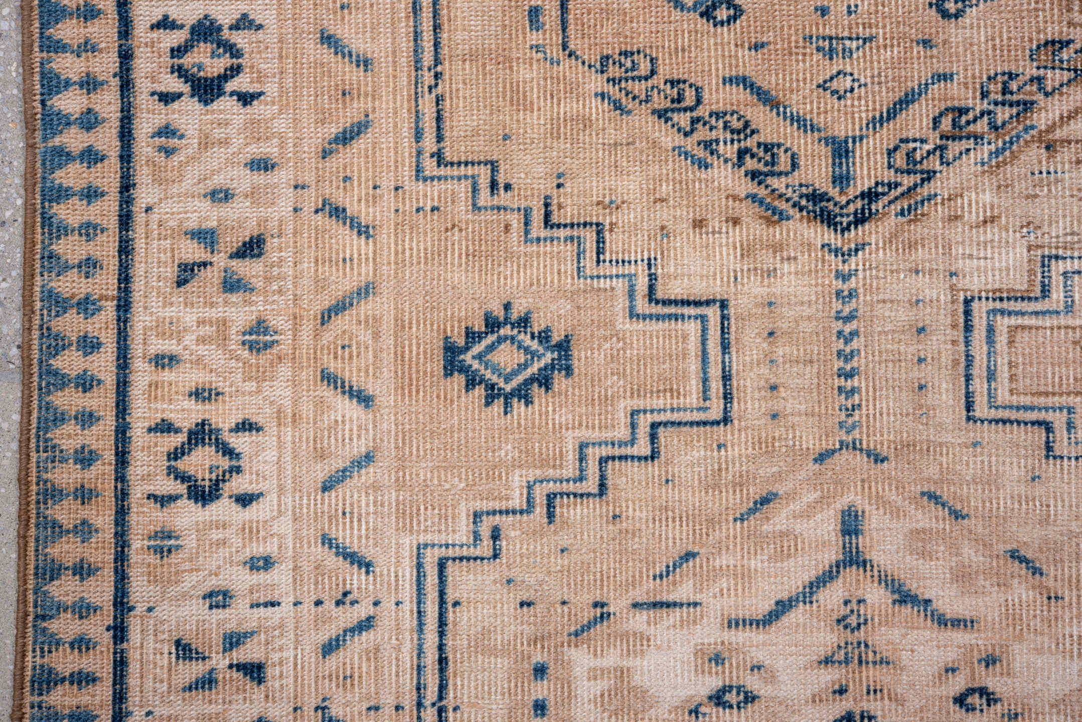 3' x 11' one-of-a-kind handmade vintage Sarab runner rug. Color palette: blue, dark gray, fiord, gray, light gray, off-white