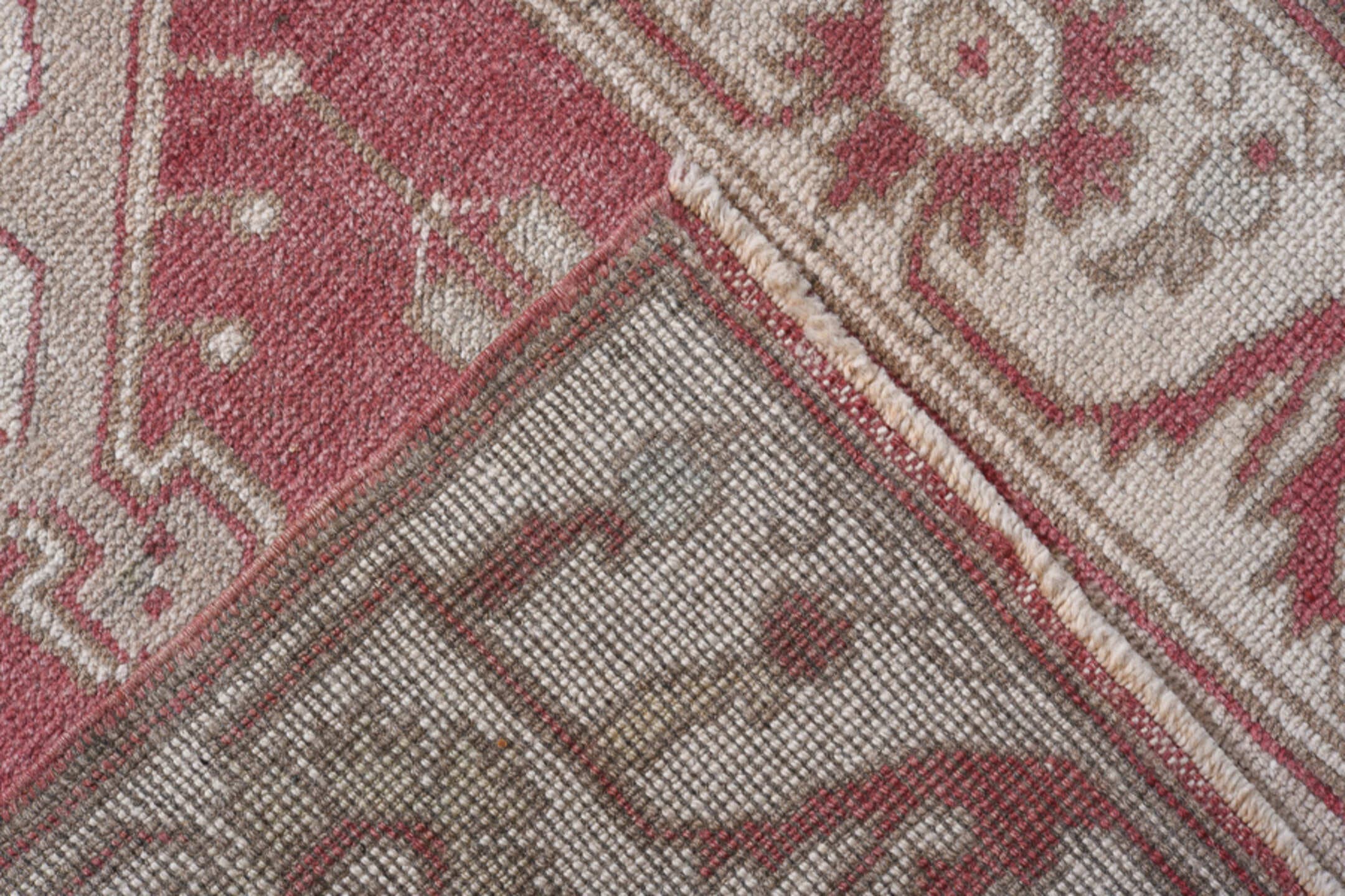 2' x 10' one-of-a-kind handmade antique Oushak runner rug. Color palette: rose, ivory, taupe, beige, rust, pink, red, gray