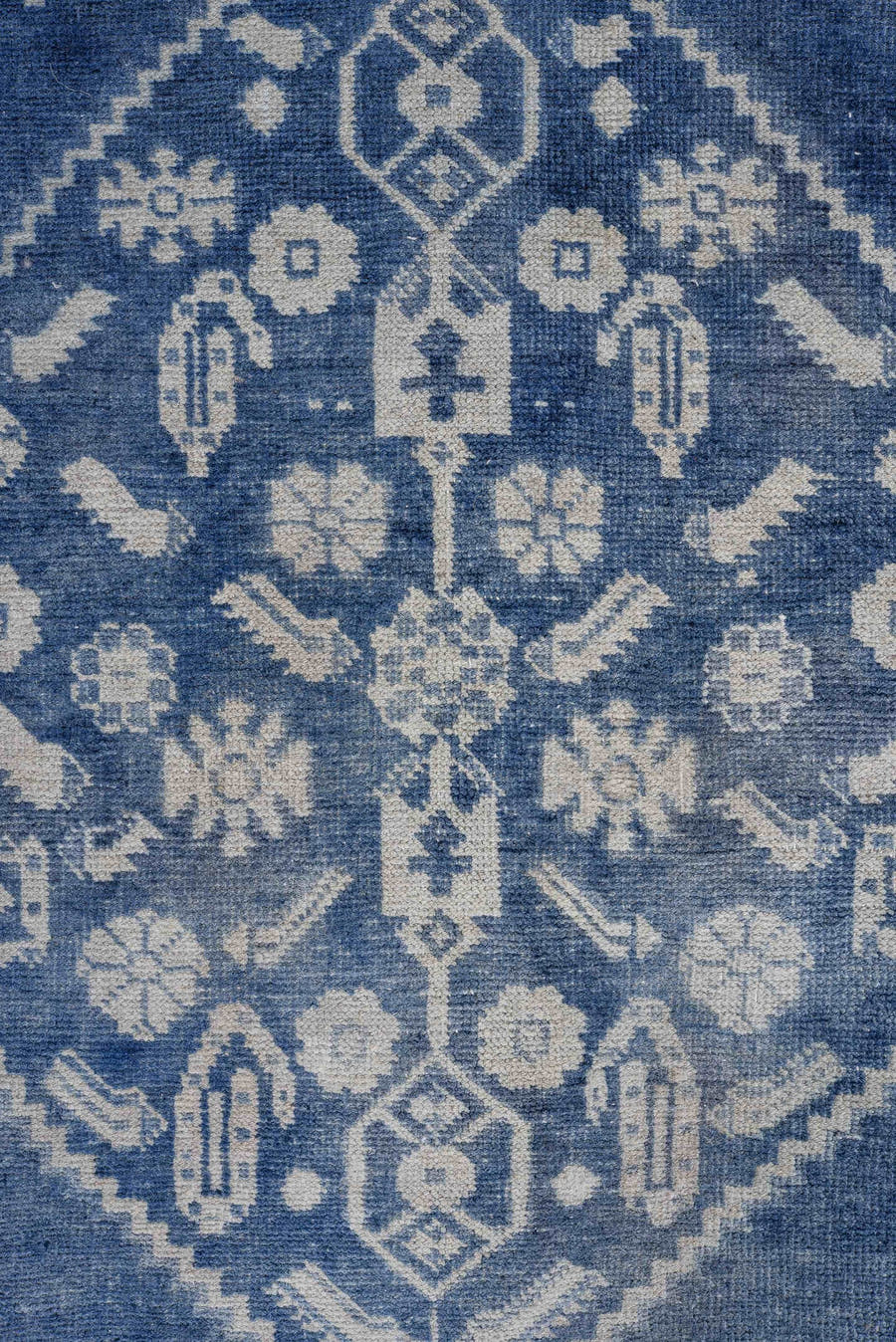 3' x 7' one-of-a-kind handmade antique Bidjar rug. Color palette: indigo, ivory, slate, navy, purple, gray, blue