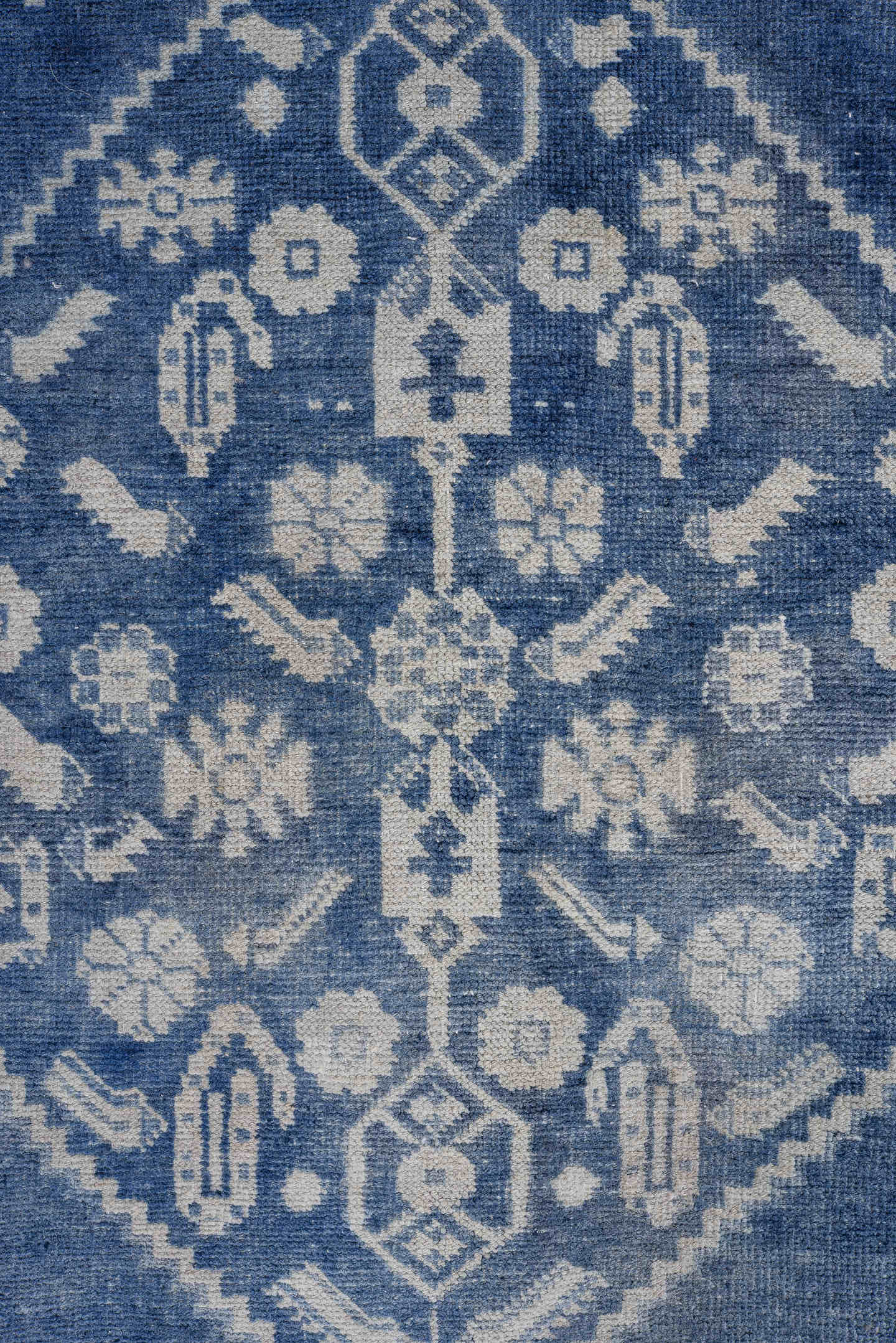 3' x 7' one-of-a-kind handmade antique Bidjar rug. Color palette: indigo, ivory, slate, navy, purple, gray, blue