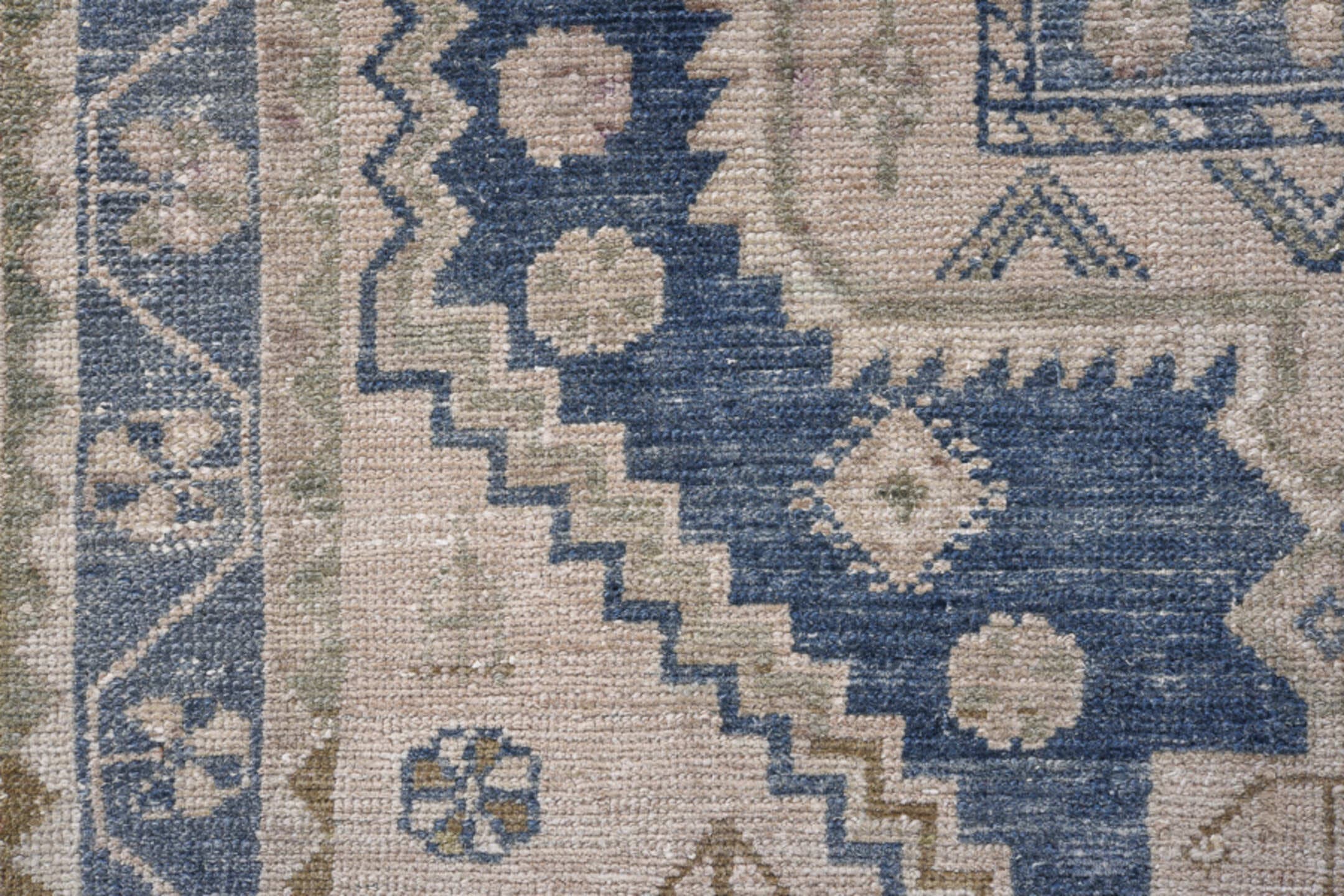3' x 4' one-of-a-kind handmade antique Hamadan small size rug. Color palette: ivory, navy, light blue, taupe, beige, brown
