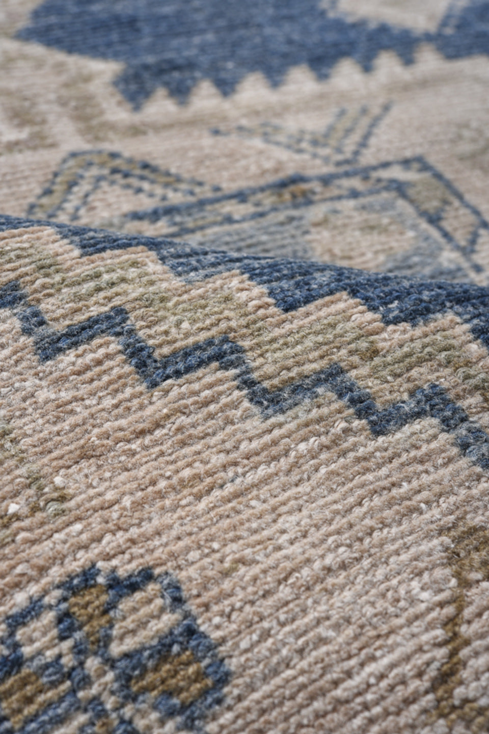 3' x 4' one-of-a-kind handmade antique Hamadan small size rug. Color palette: ivory, navy, light blue, taupe, beige, brown