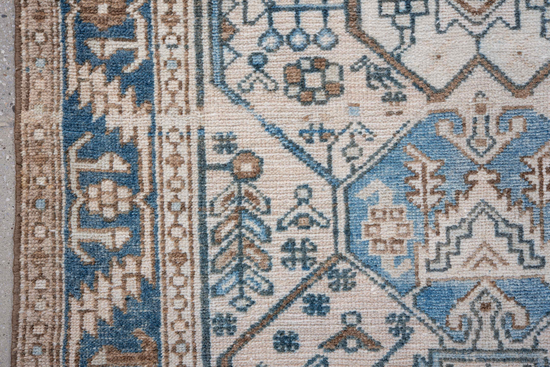 3' x 6' one-of-a-kind handmade vintage Hamadan runner rug. Color palette: ivory, sky_blue, taupe, camel, slate_blue, beige