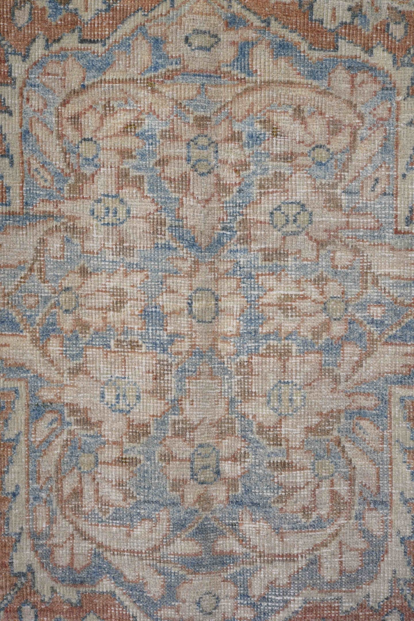 9' x 12' one-of-a-kind handmade antique Mahal large size rug. Color palette: ivory, pale blue, terra cotta, slate, beige