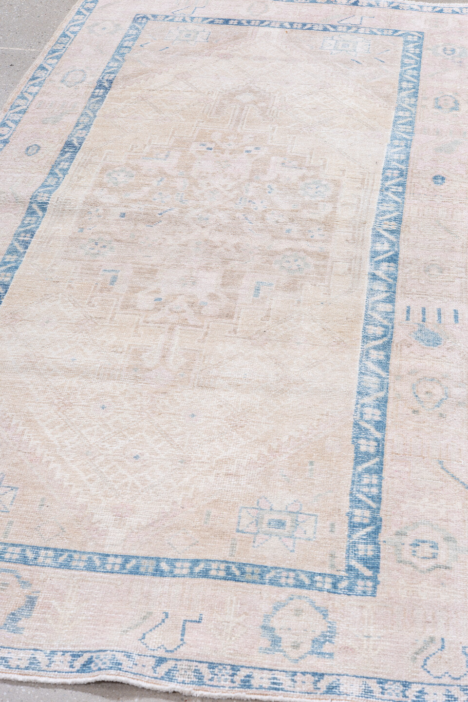 3' x 6' one-of-a-kind handmade antique Hamadan small size rug. Color palette: blush, ivory, sky_blue, powder_blue, cream