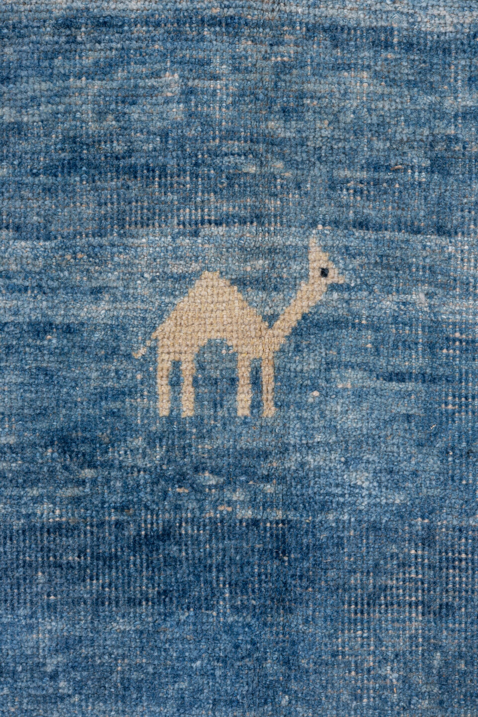 8' x 9' one-of-a-kind handmade vintage Gabbe rug. Color palette: blue, ivory, taupe, charcoal, slate, beige, gray, black