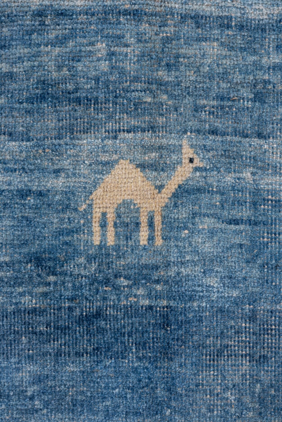 8' x 9' one-of-a-kind handmade vintage Gabbe rug. Color palette: blue, ivory, taupe, charcoal, slate, beige, gray, black