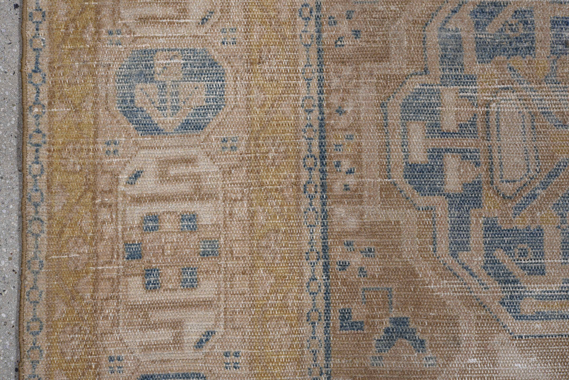 5' x 9' one-of-a-kind handmade antique Malayer medium size rug. Color palette: camel, tan, beige, pale blue, ivory, taupe