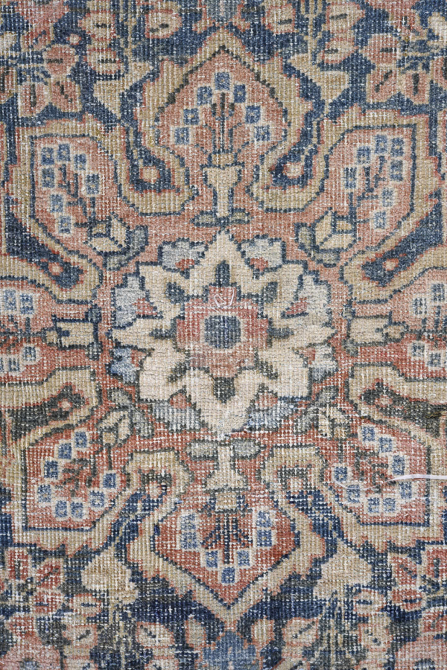 4' x 6' one-of-a-kind handmade antique Mahal small size rug. Color palette: navy, ivory, blush, rust, slate, cream