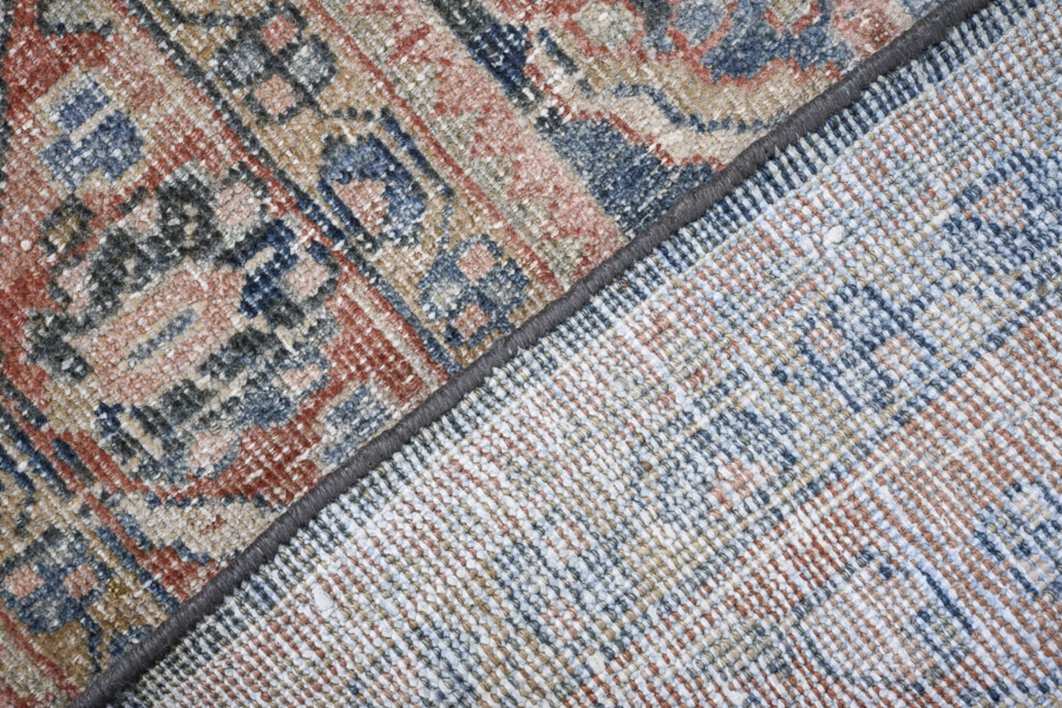 4' x 6' one-of-a-kind handmade antique Mahal small size rug. Color palette: navy, ivory, blush, rust, slate, cream