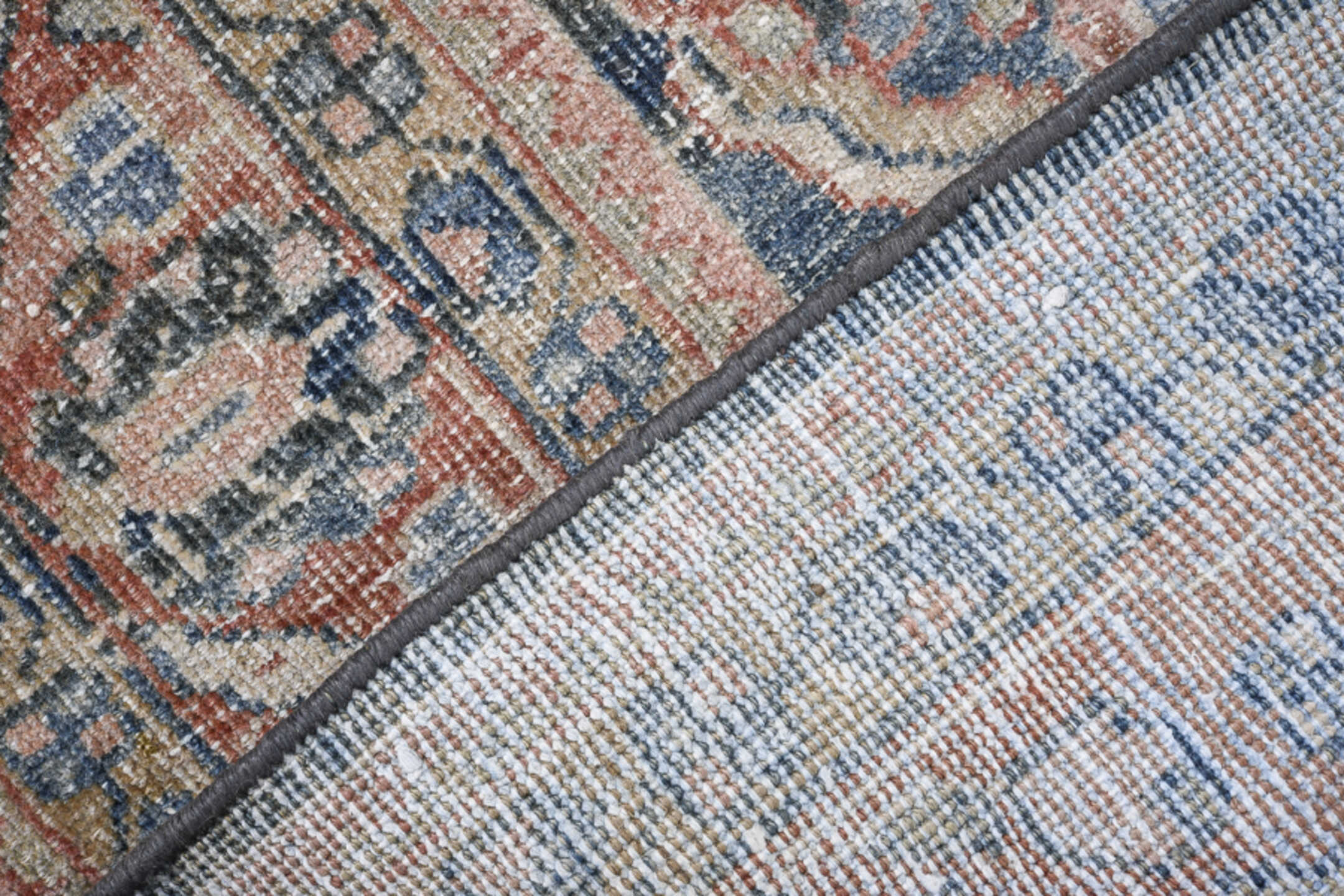 4' x 6' one-of-a-kind handmade antique Mahal small size rug. Color palette: navy, ivory, blush, rust, slate, cream