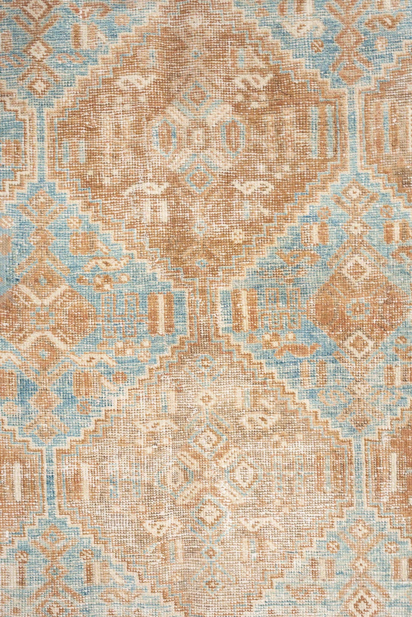 4' x 6' one-of-a-kind handmade antique Afshar rug. Color palette: peach, aqua, ivory, beige, tan, terracotta, pink, teal