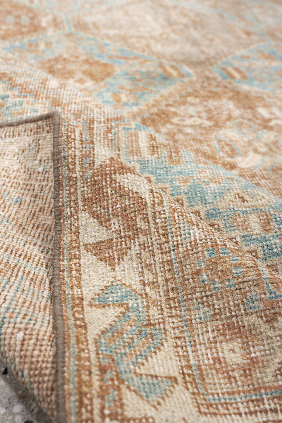 4' x 6' one-of-a-kind handmade antique Afshar rug. Color palette: peach, aqua, ivory, beige, tan, terracotta, pink, teal