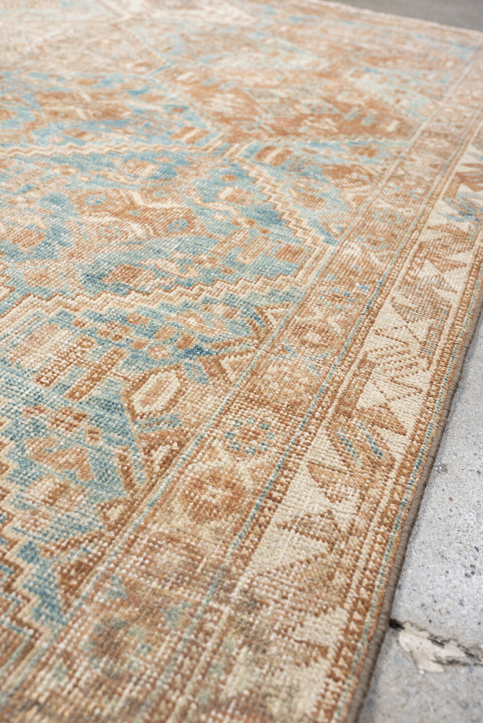 4' x 6' one-of-a-kind handmade antique Afshar rug. Color palette: peach, aqua, ivory, beige, tan, terracotta, pink, teal