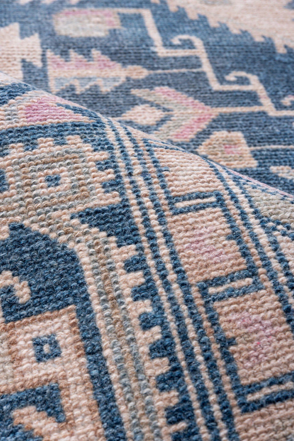 4' x 9' one-of-a-kind handmade antique Hamadan rug. Color palette: blush, indigo, ivory, dusty rose, slate, taupe, pink