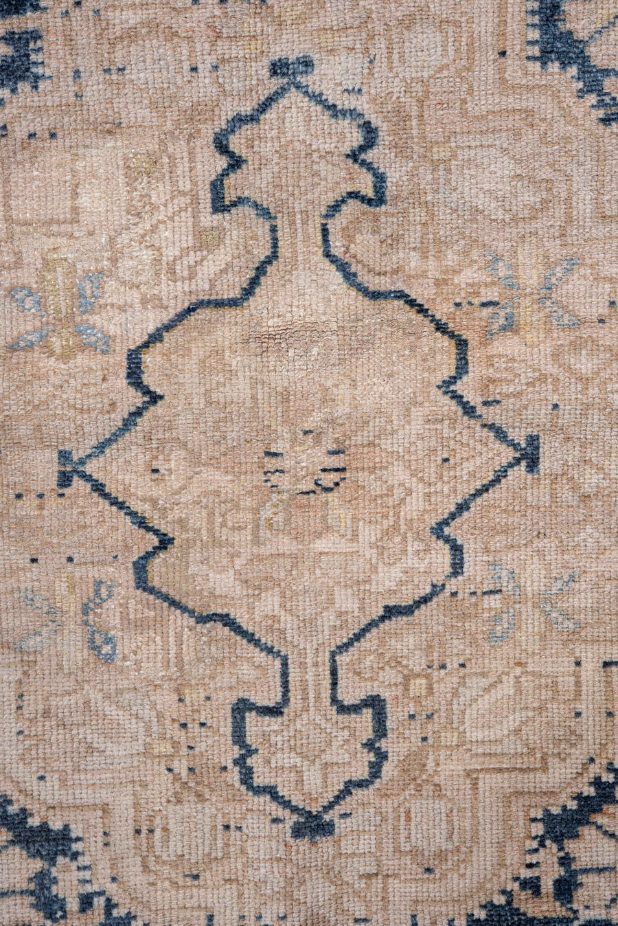 4' x 7' one-of-a-kind handmade vintage Malayer rug. Color palette: ivory, indigo, beige, camel, slate, purple, gray
