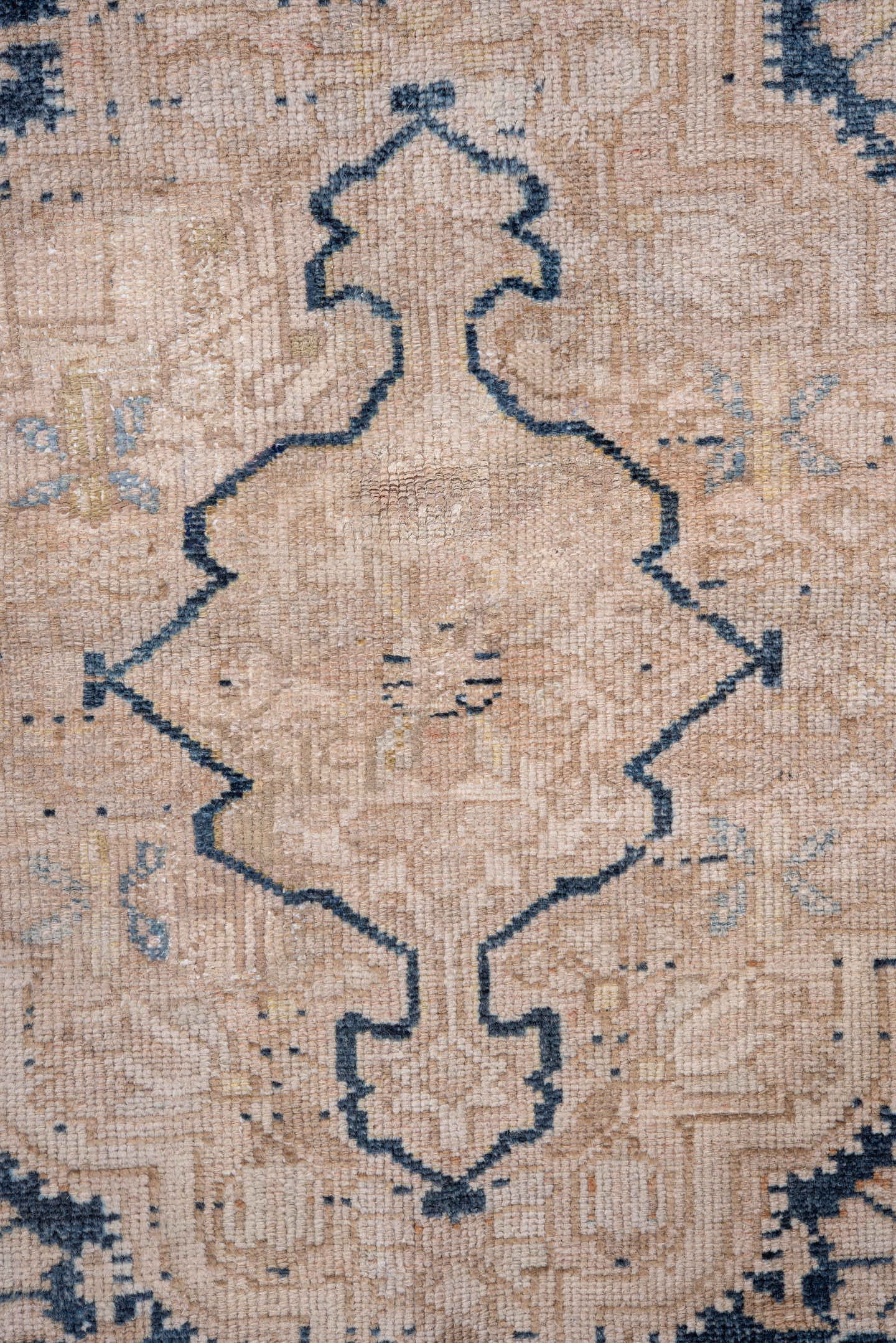 4' x 7' one-of-a-kind handmade vintage Malayer rug. Color palette: ivory, indigo, beige, camel, slate, purple, gray