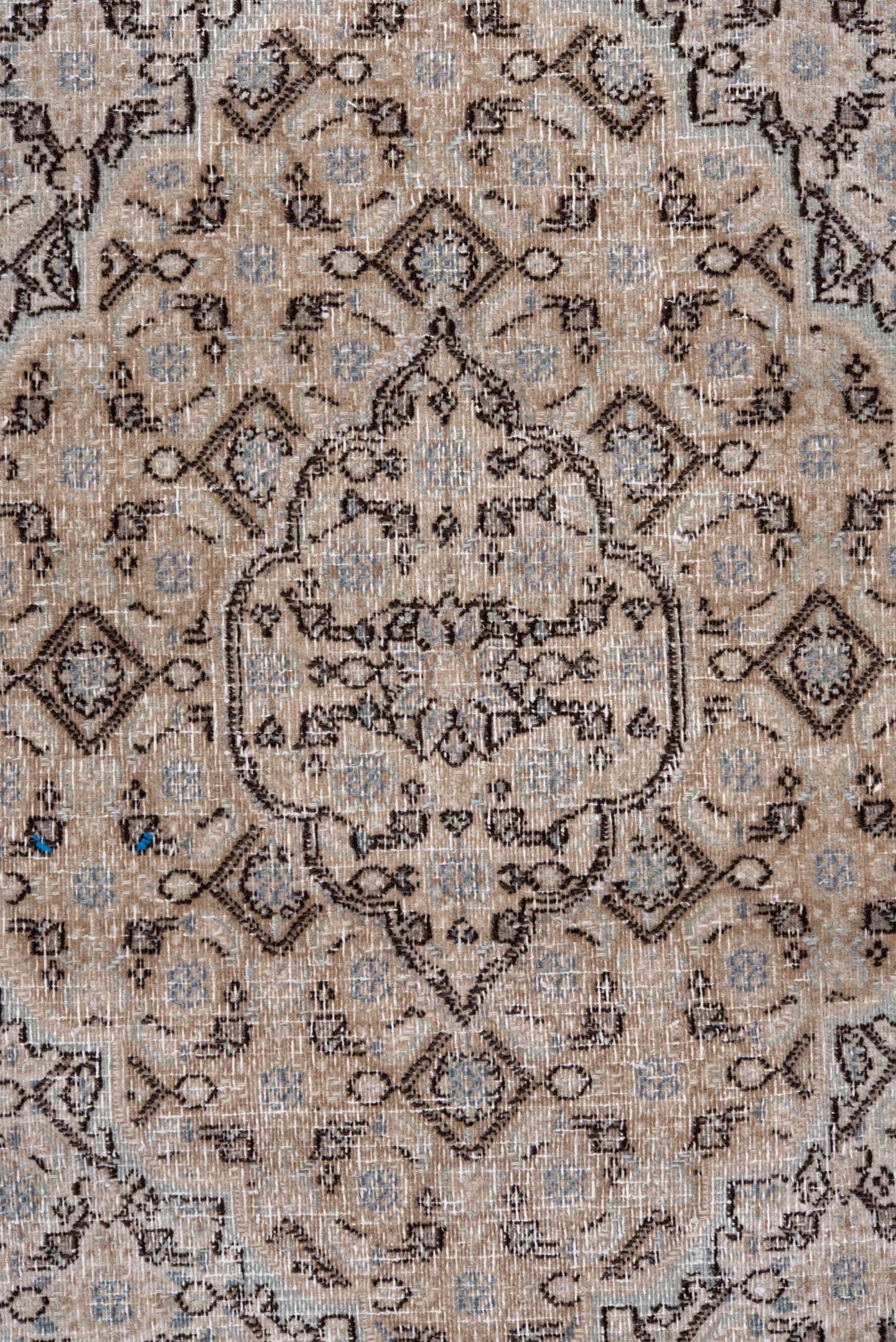 4' x 6' one-of-a-kind handmade antique Meshed small size rug. Color palette: ivory, taupe, beige, brown, camel, slate