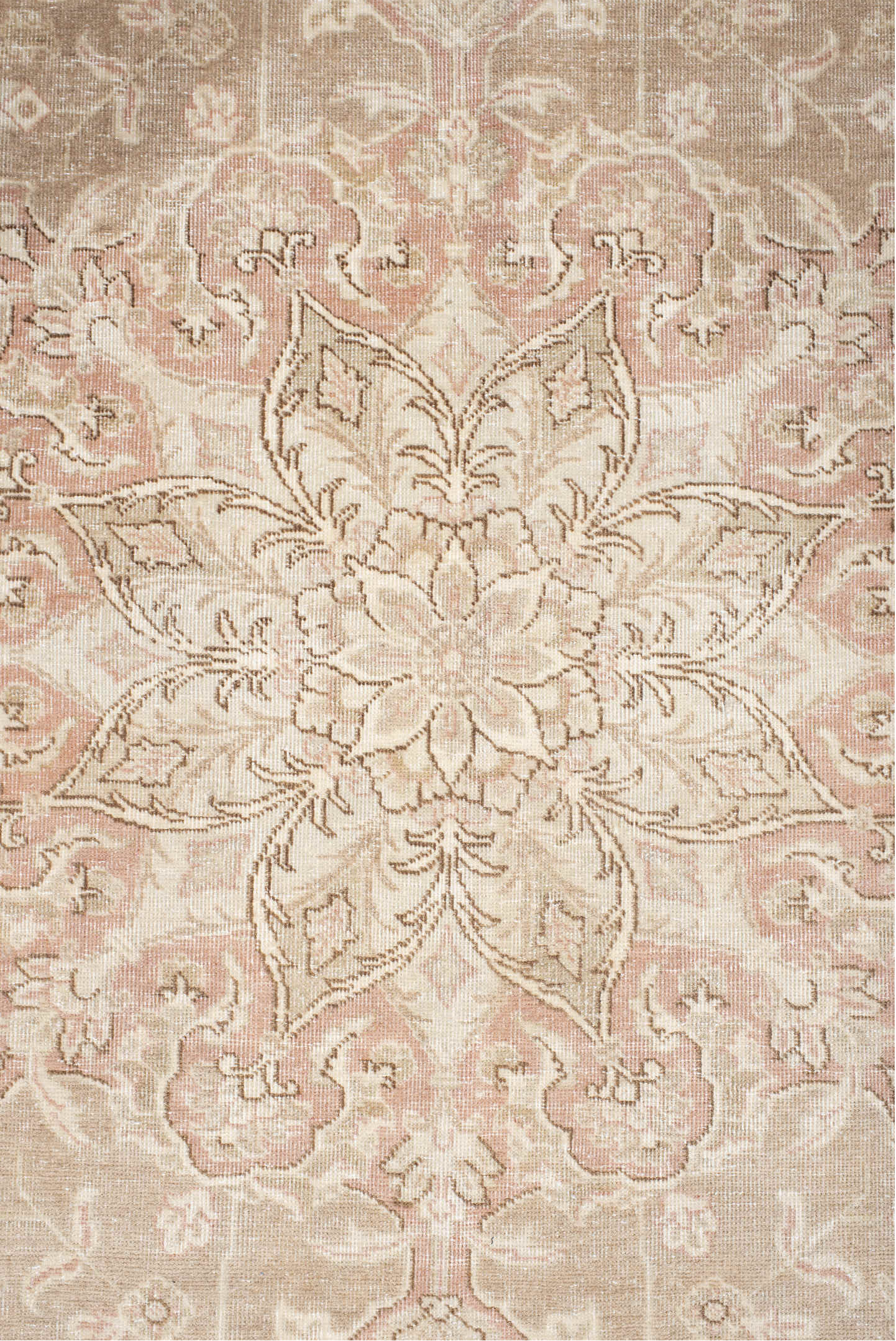 7' x 9' one-of-a-kind handmade vintage Tabriz rug. Color palette: antiquewhite, beige, brown, gray, light gray, linen