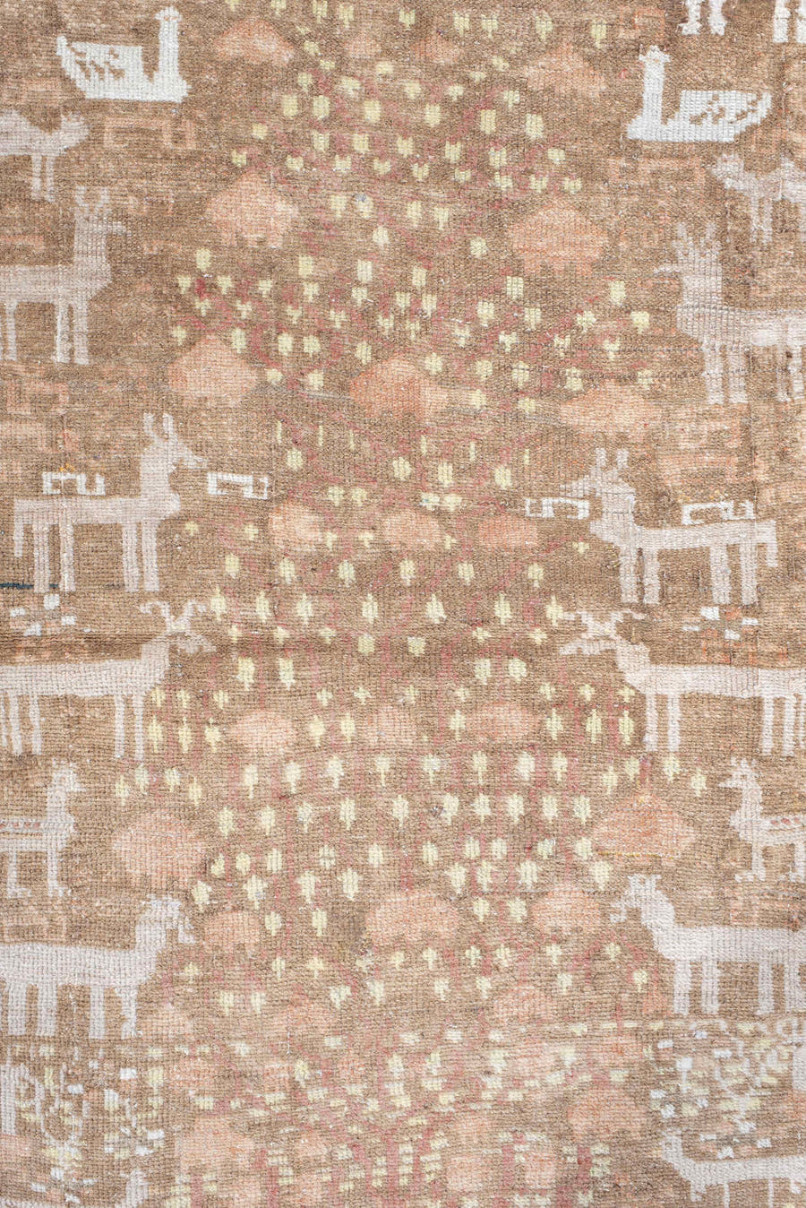 2' x 5' one-of-a-kind handmade vintage Belouch small size rug. Color palette: taupe, ivory, rose, camel, sage, rust, beige