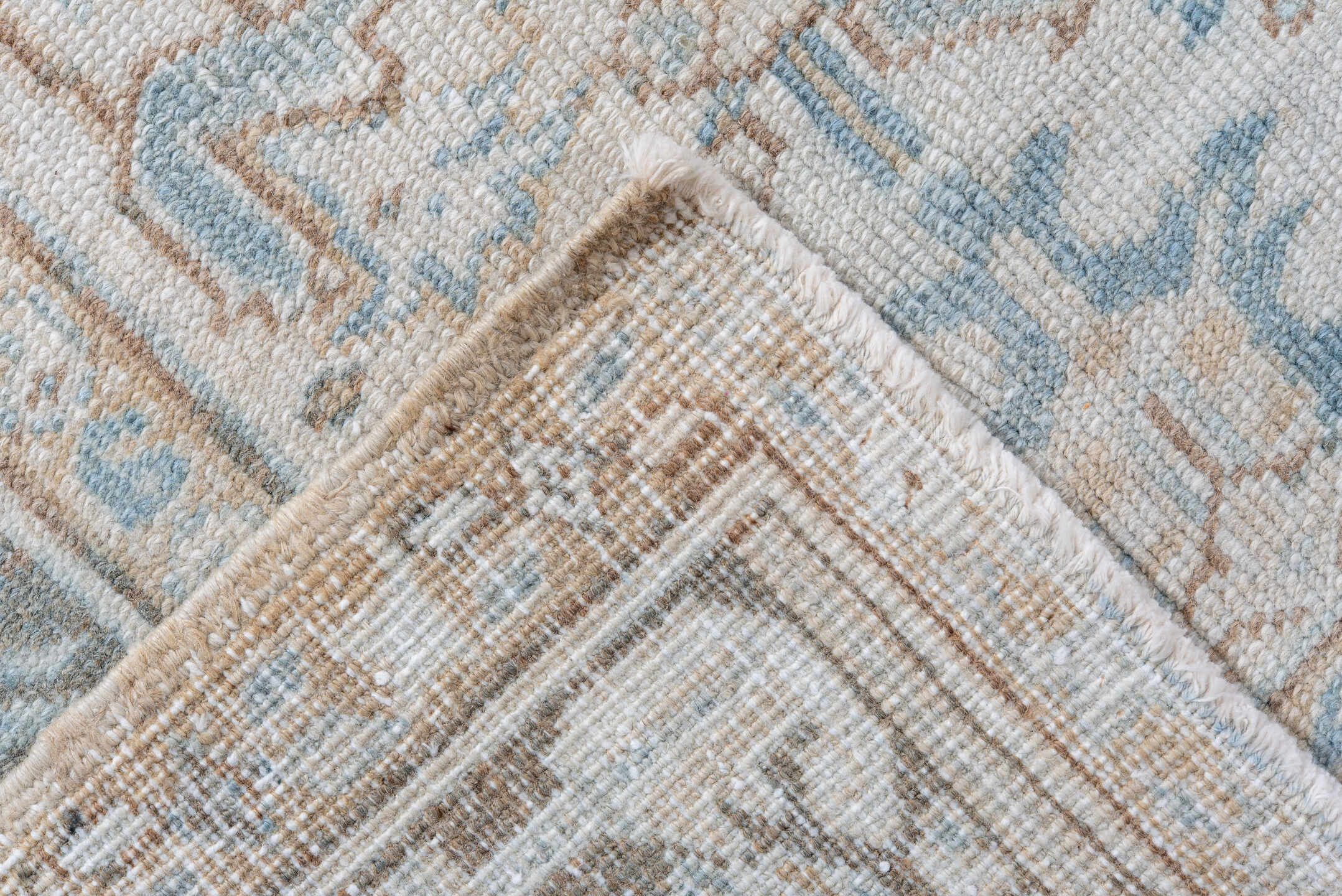 6' x 8' one-of-a-kind handmade antique Heriz medium size rug. Color palette: ivory, powder_blue, taupe, light_brown, beige