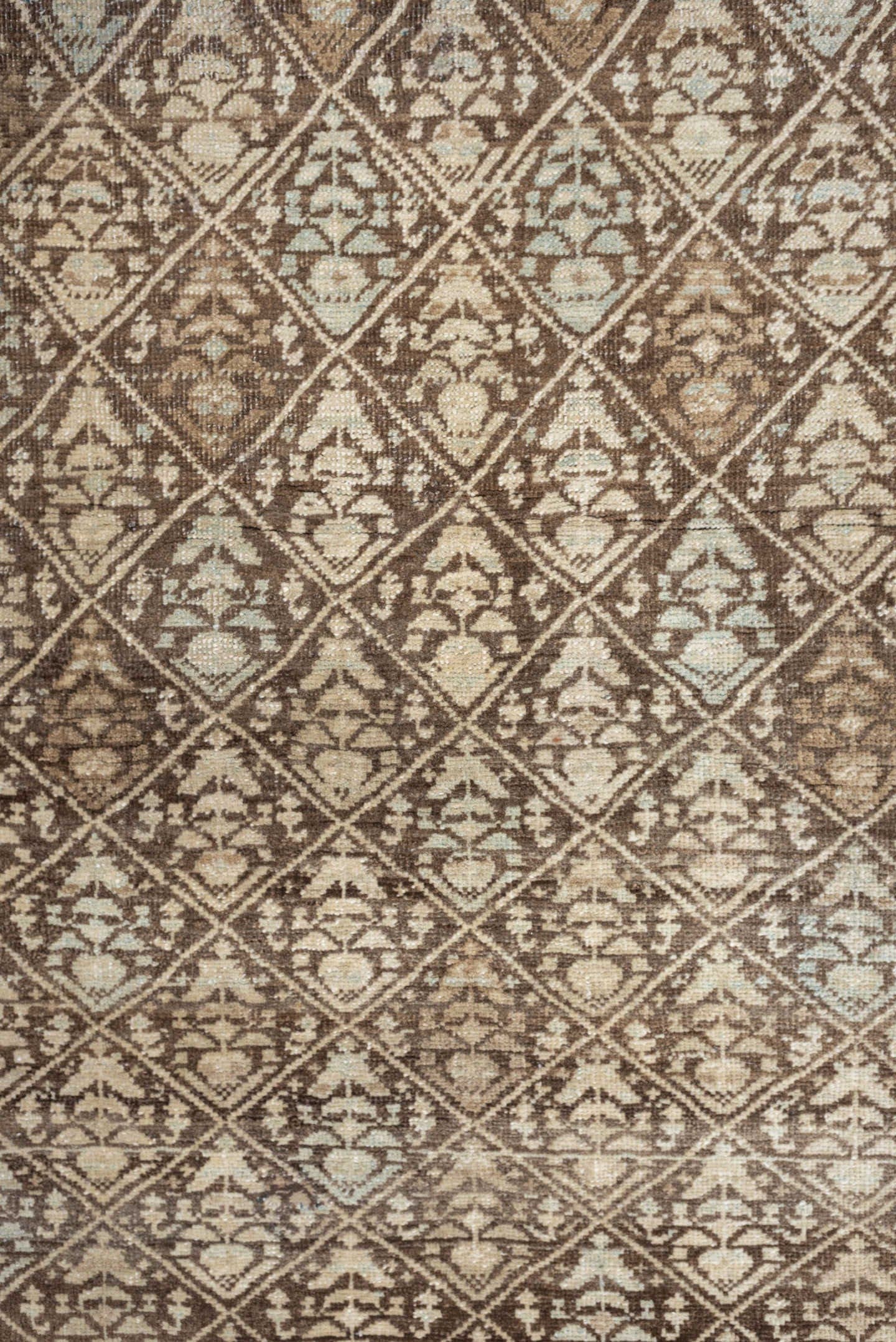 3' x 6' one-of-a-kind handmade antique NW Persian small size rug. Color palette: ivory, taupe, camel, brown, sand, pale blue