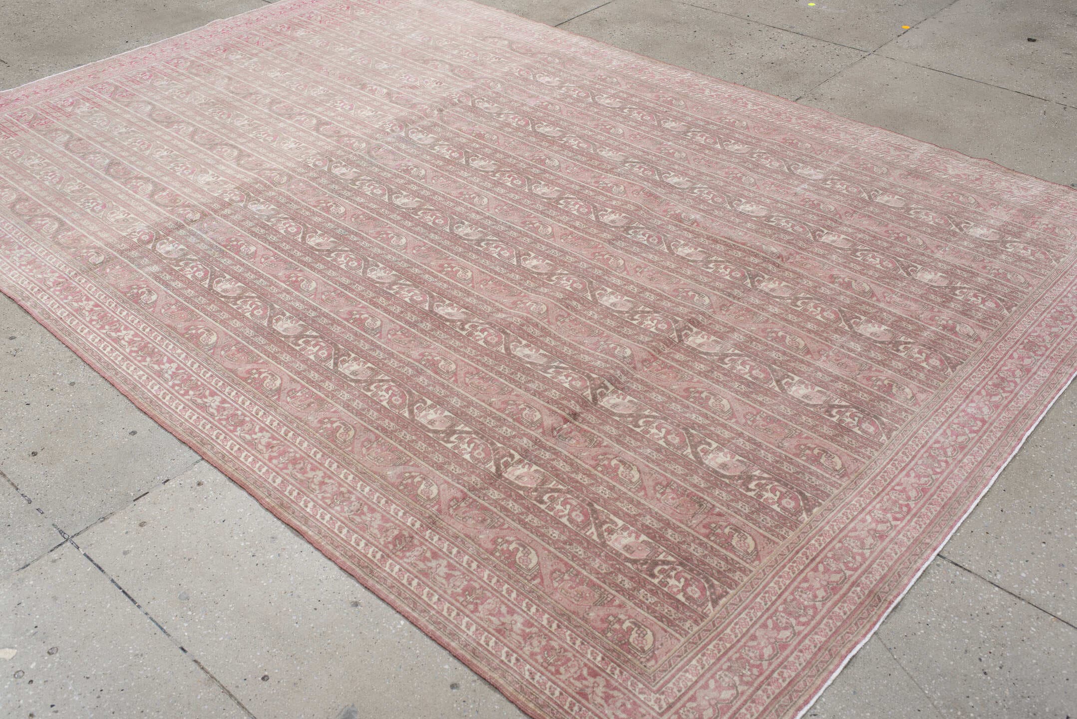 6' x 10' one-of-a-kind handmade vintage Sivas large size rug. Color palette: rose, ivory, blush, taupe, dusty pink, pink