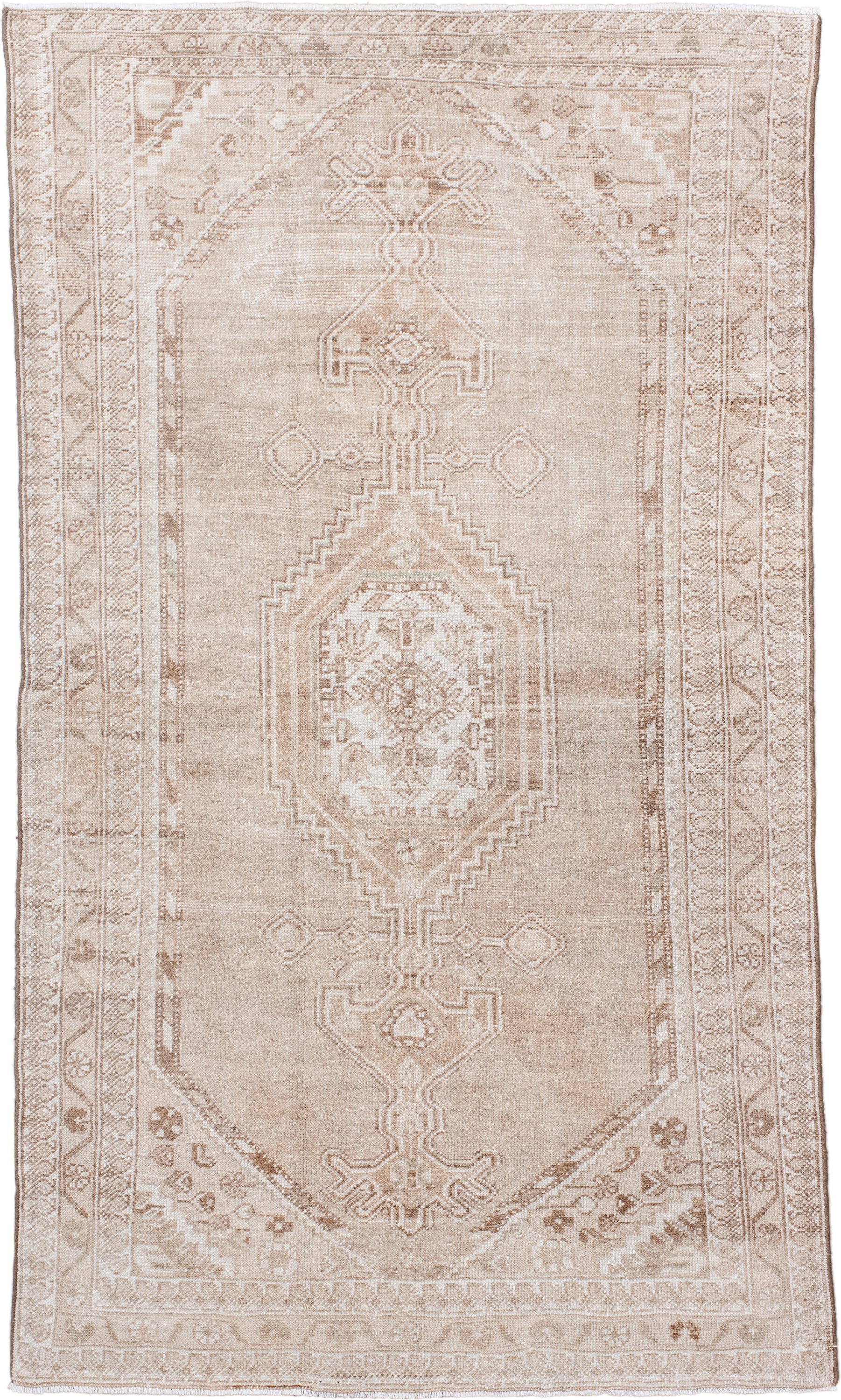 4' x 7' one-of-a-kind handmade antique Hamadan rug. Color palette: ivory, sand, beige, taupe, camel, gray