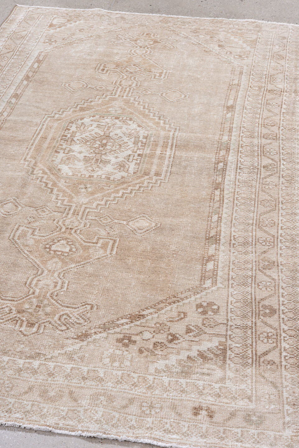 4' x 7' one-of-a-kind handmade antique Hamadan rug. Color palette: ivory, sand, beige, taupe, camel, gray