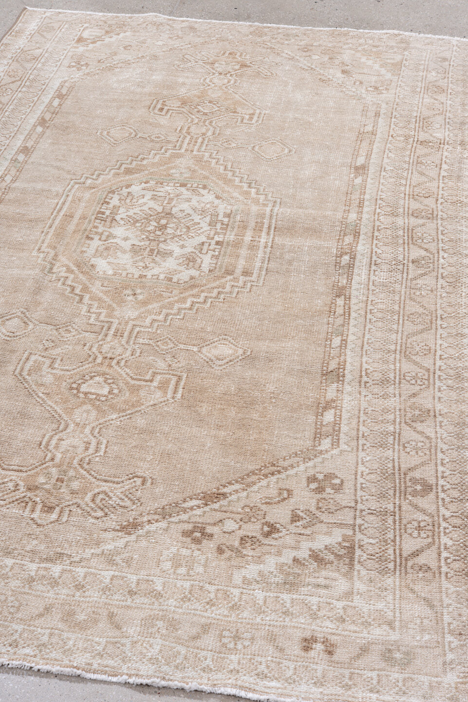 4' x 7' one-of-a-kind handmade antique Hamadan rug. Color palette: ivory, sand, beige, taupe, camel, gray