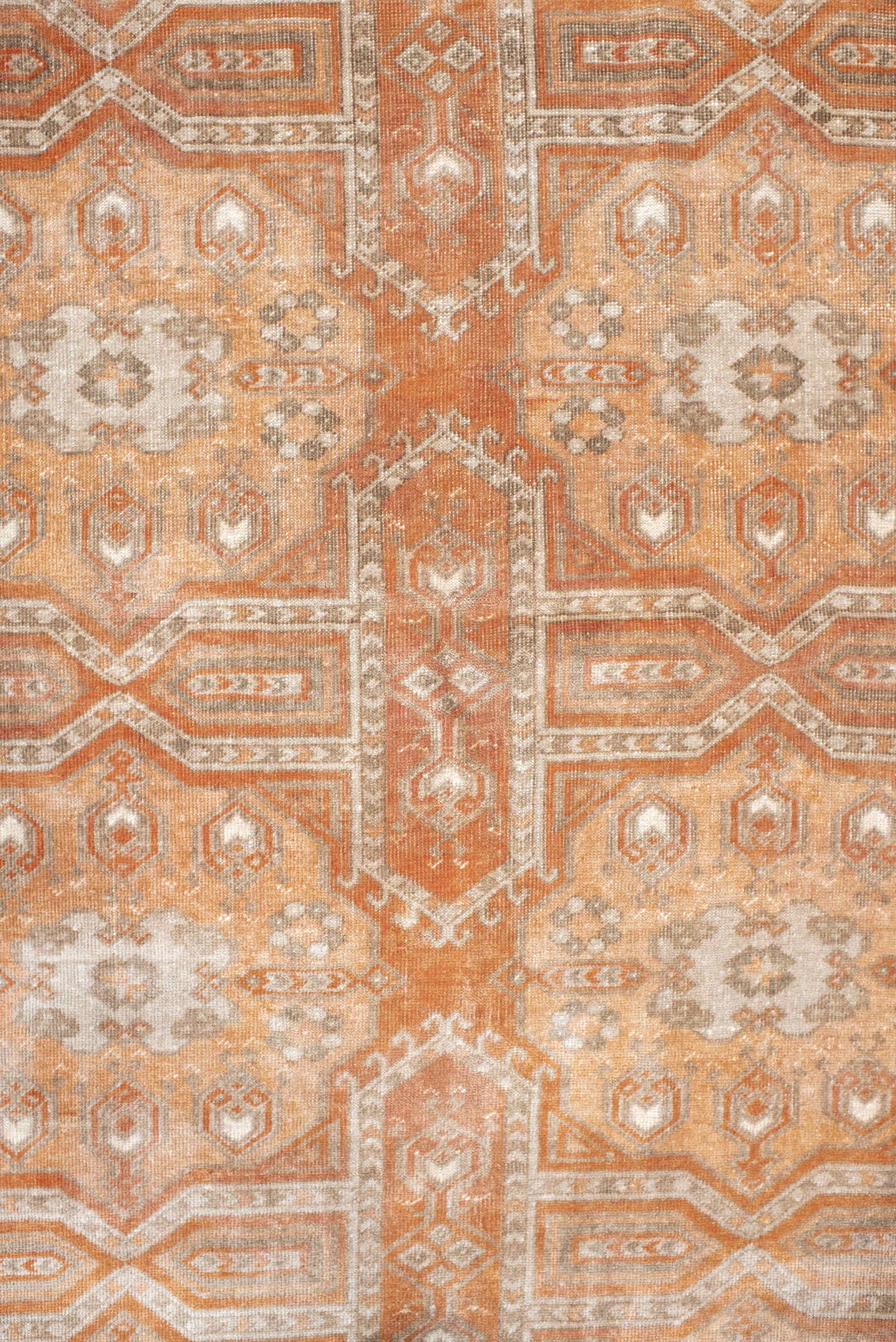 5' x 8' one-of-a-kind handmade antique Bokara medium size rug. Color palette: terra cotta, ivory, taupe, camel, sage
