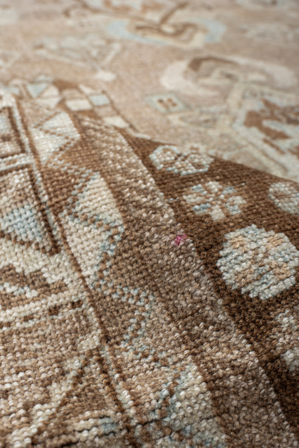 4' x 8' one-of-a-kind handmade vintage NW Persian runner rug. Color palette: taupe, ivory, brown, pale blue, camel, charcoal