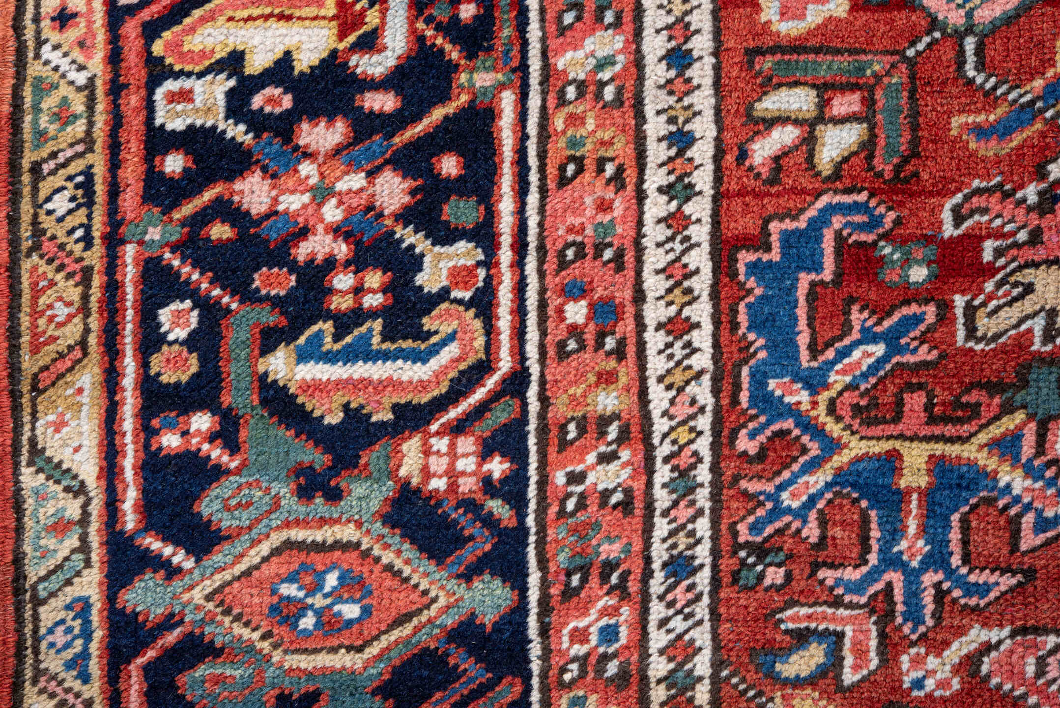 7' x 11' one-of-a-kind handmade vintage Heriz large size rug. Color palette: black, blue, brown, charcoal, dark slate gray