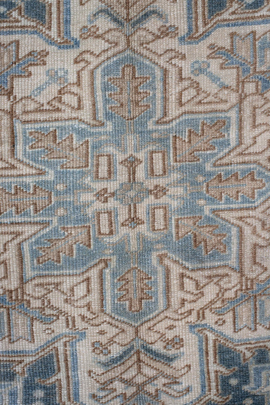 8' x 11' one-of-a-kind handmade antique Heriz large size rug. Color palette: ivory, light blue, slate, taupe, beige